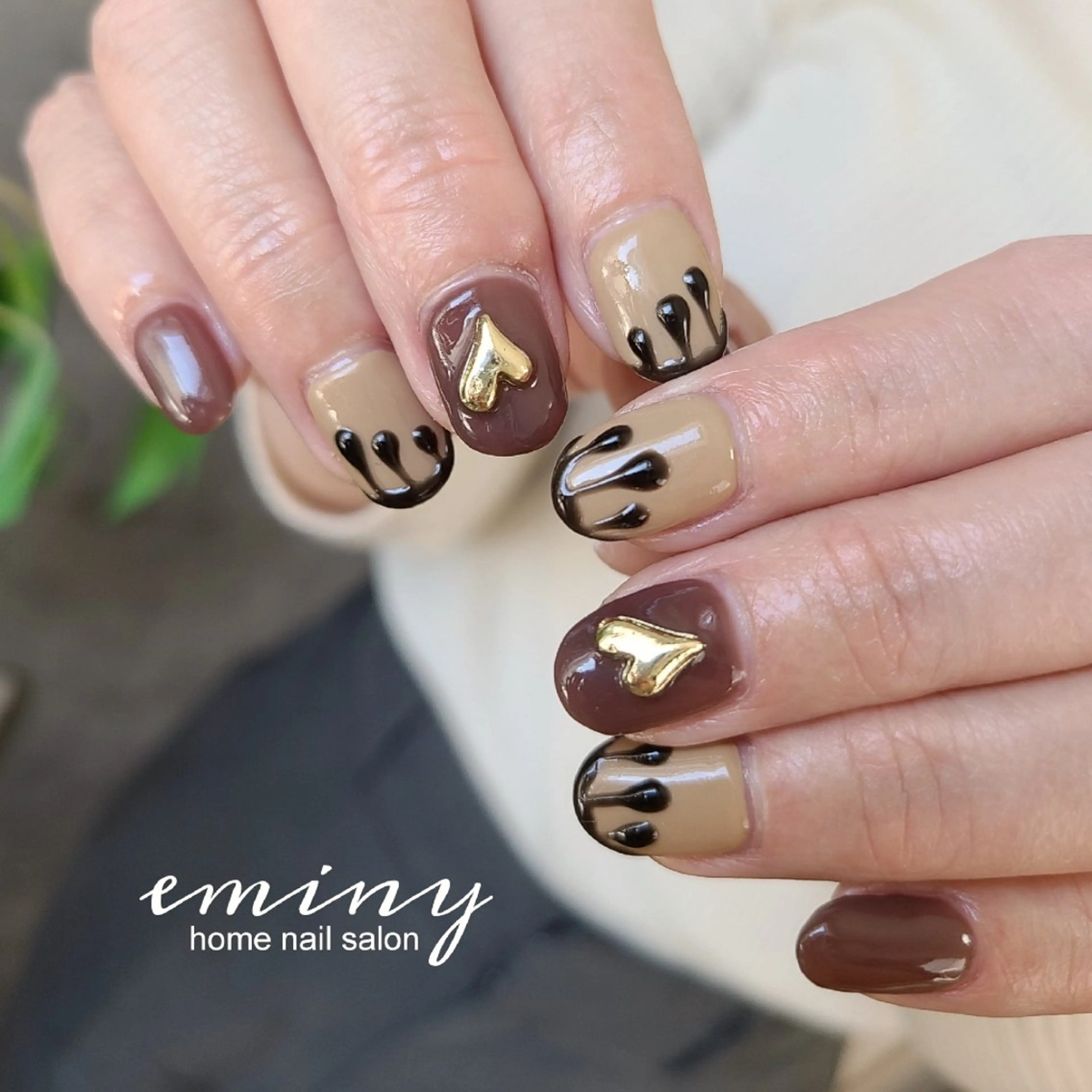 ネイル ジェルネイル ハート 韓国ネイル ぷっくりネイル 春ネイル ハンドネイル nail salon  eminyのネイルデザイン
