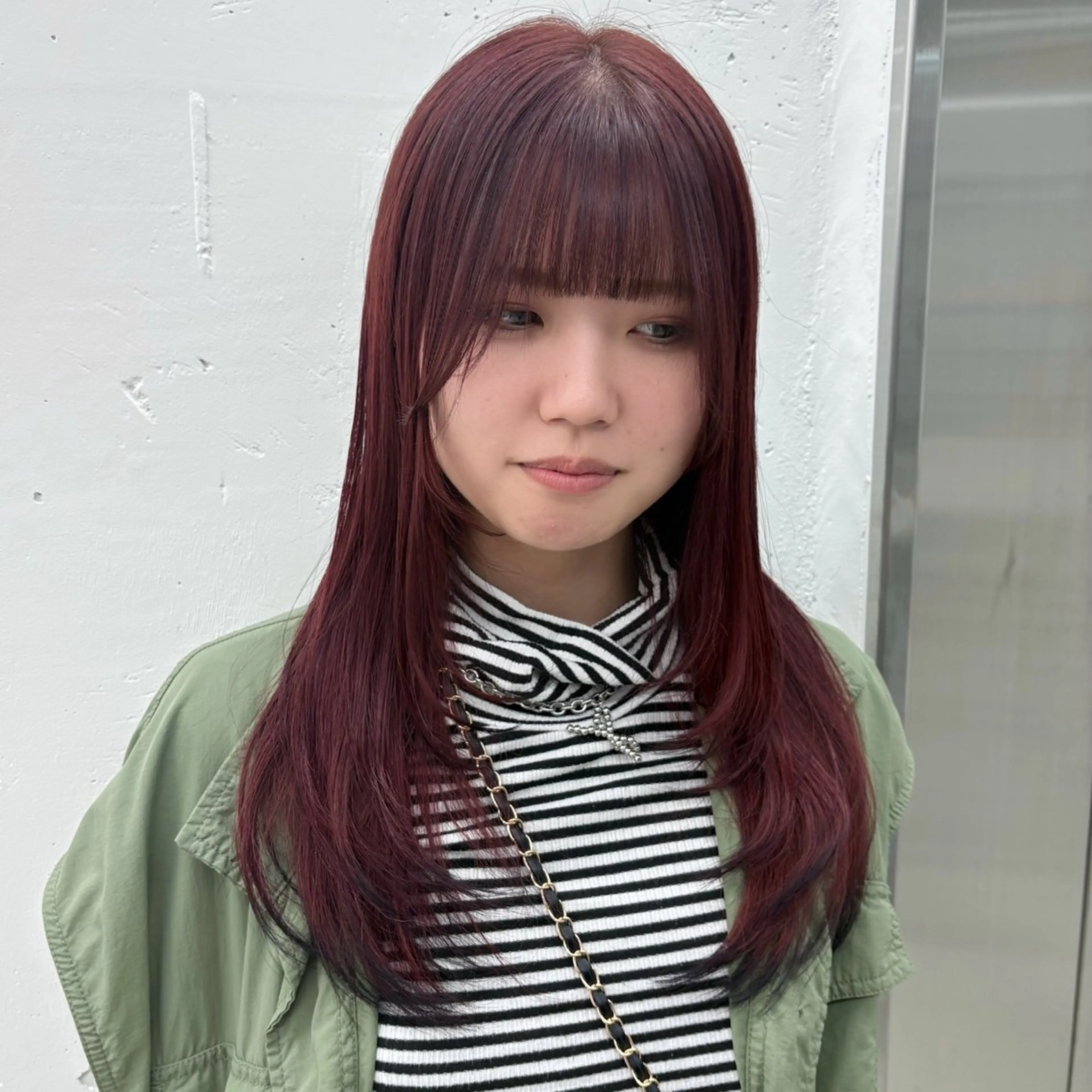 ロング カラー 黒髪 ボルドーカラー レイヤーカット カット ヘアカラー ❣️星野のあ❣️ 優しいダブルブリーチのヘアスタイル