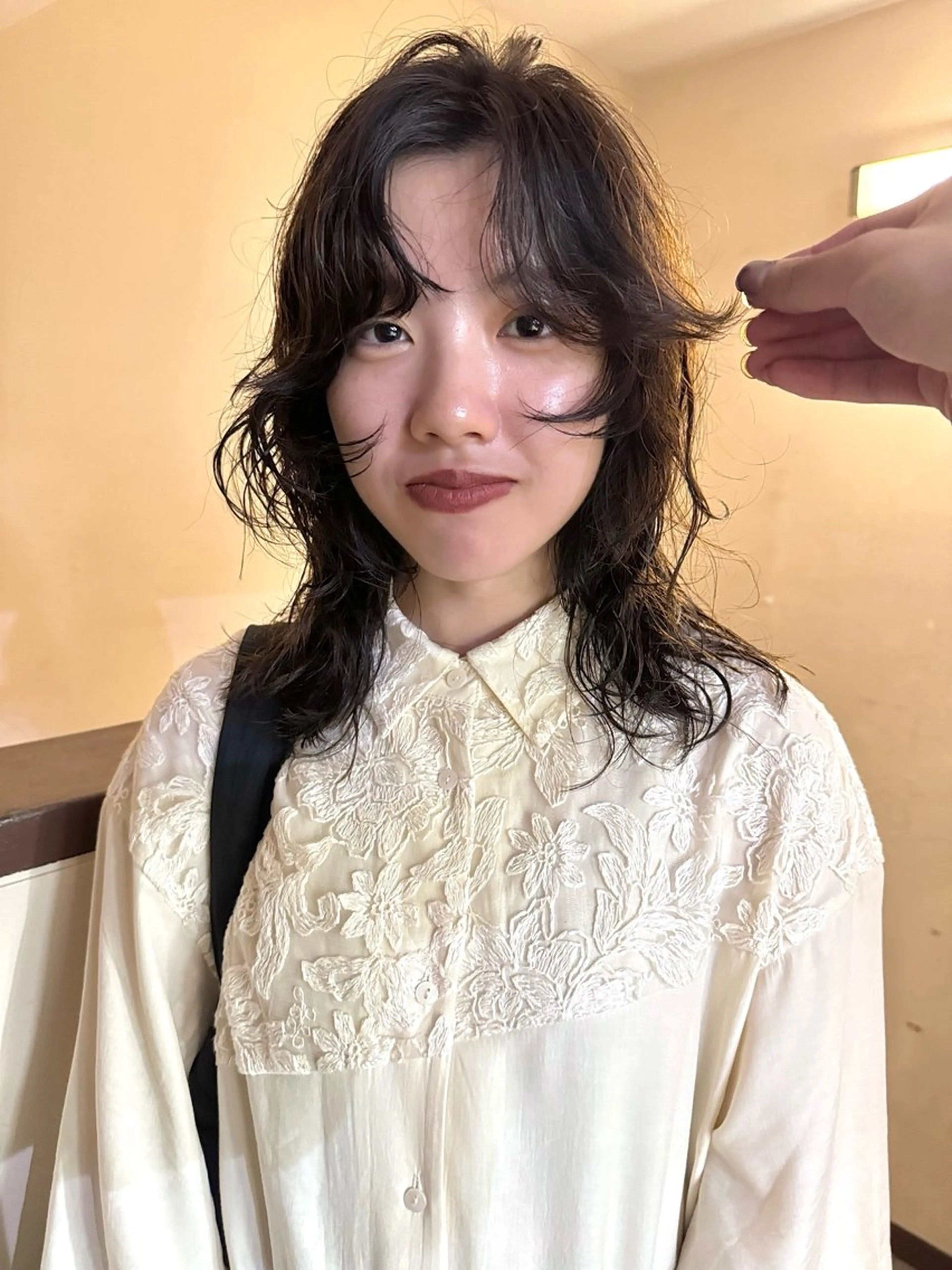 ミディアム カラー ヘアアレンジ ミディアムパーマ 丸山渉/パーマ エフェクトブリーチのヘアスタイル