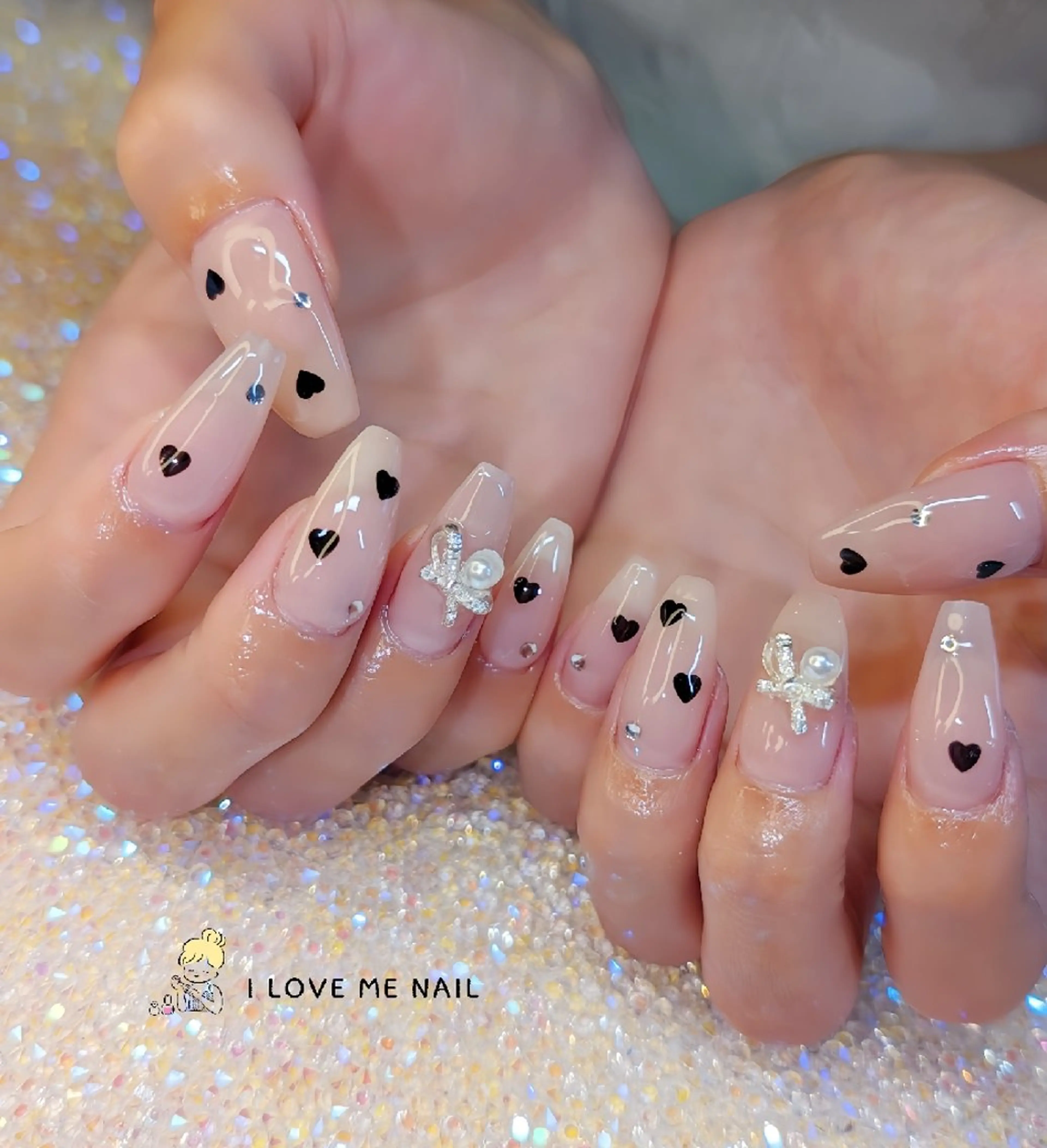 ネイル 長さ出し ジェルネイル ハート 韓国ネイル マグネットネイル ハンドネイル I LOVE ME NAIL.｡.:*♡のネイルデザイン
