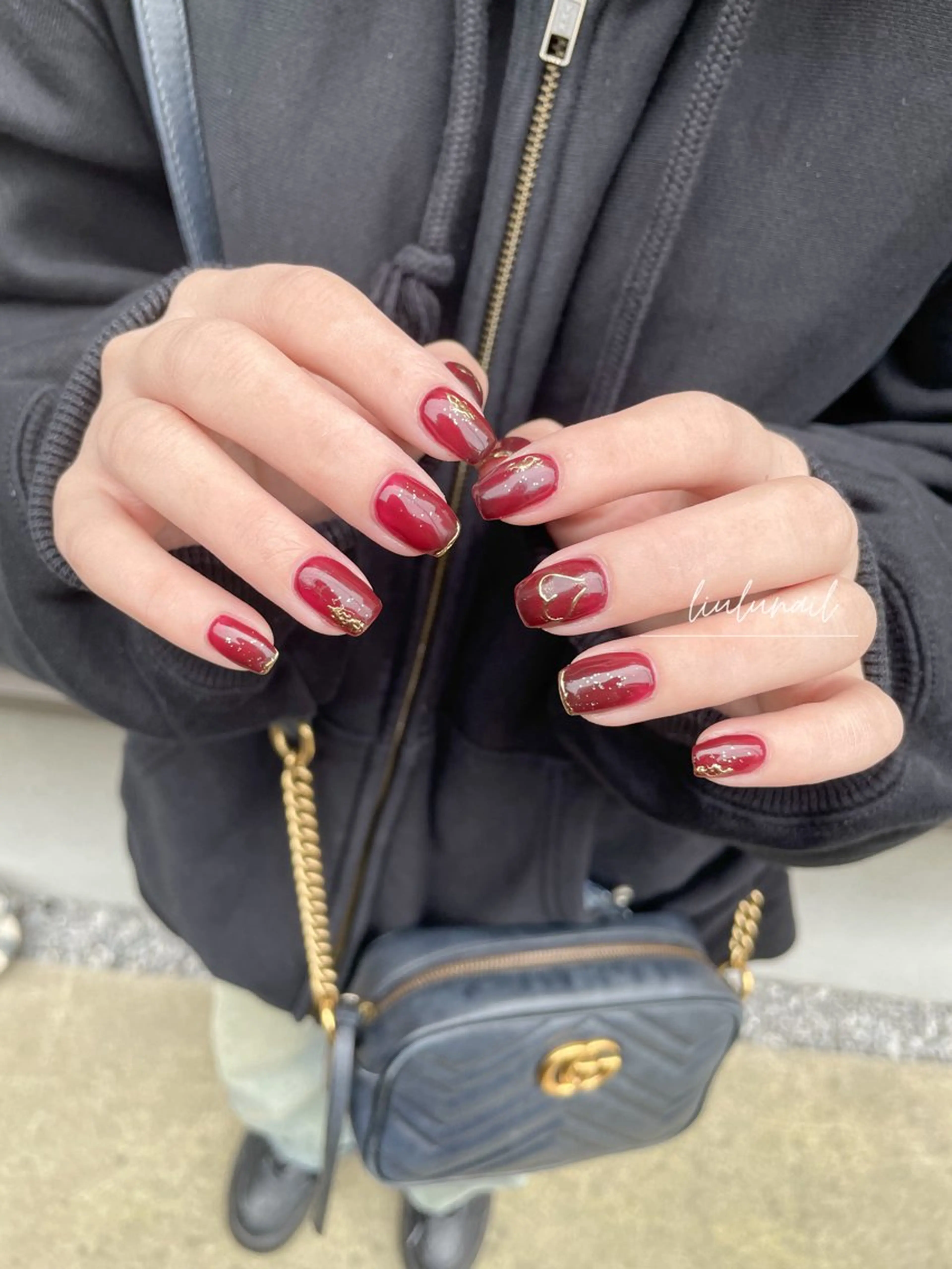 ネイル アートネイル ボルドー 持ち込み liulu nailのネイルデザイン