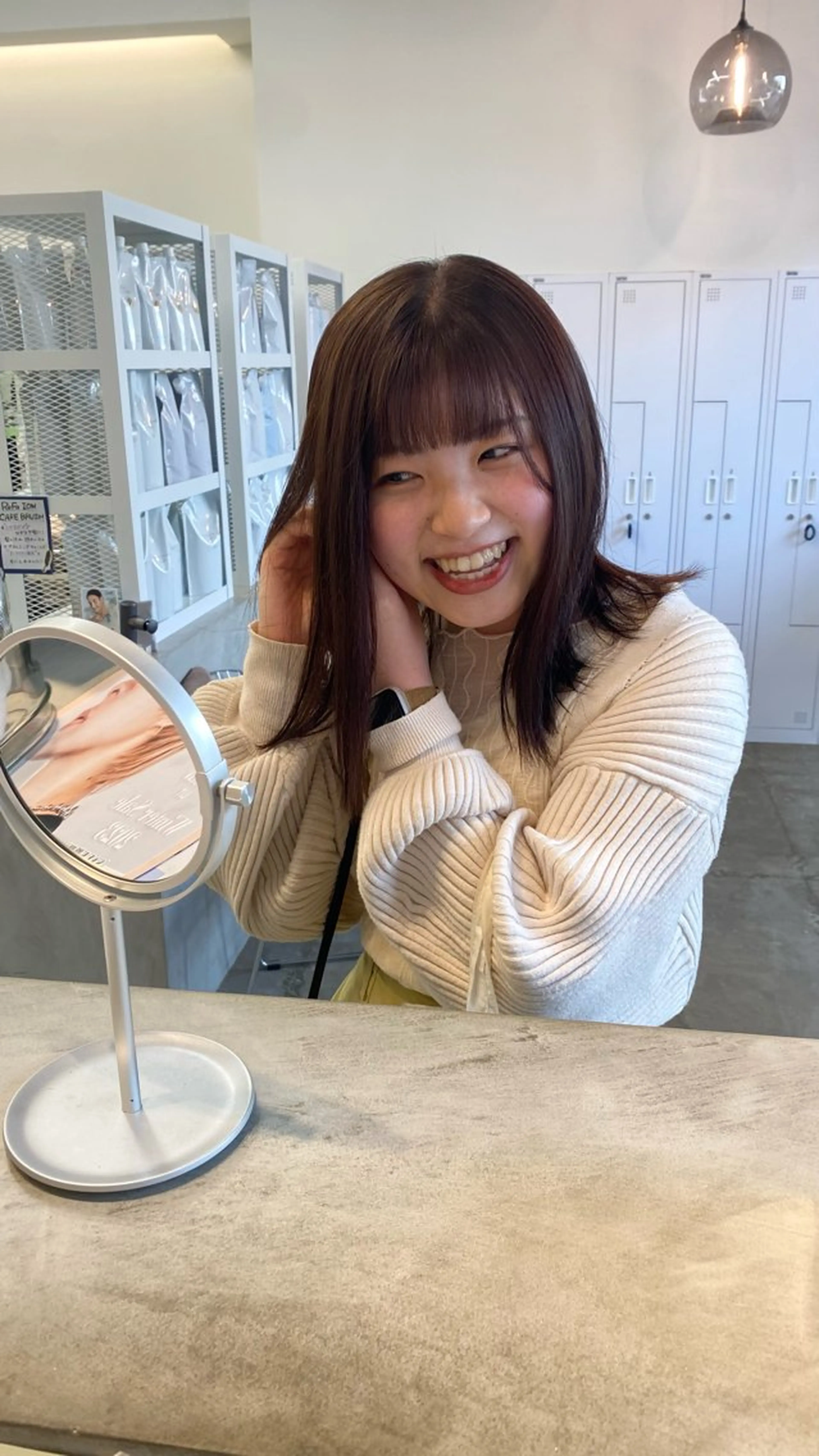 ミディアム カラー パーマ ミディアムパーマ ブラウンカラー ピンクカラー ストレートパーマ サトウ リョウのヘアスタイル