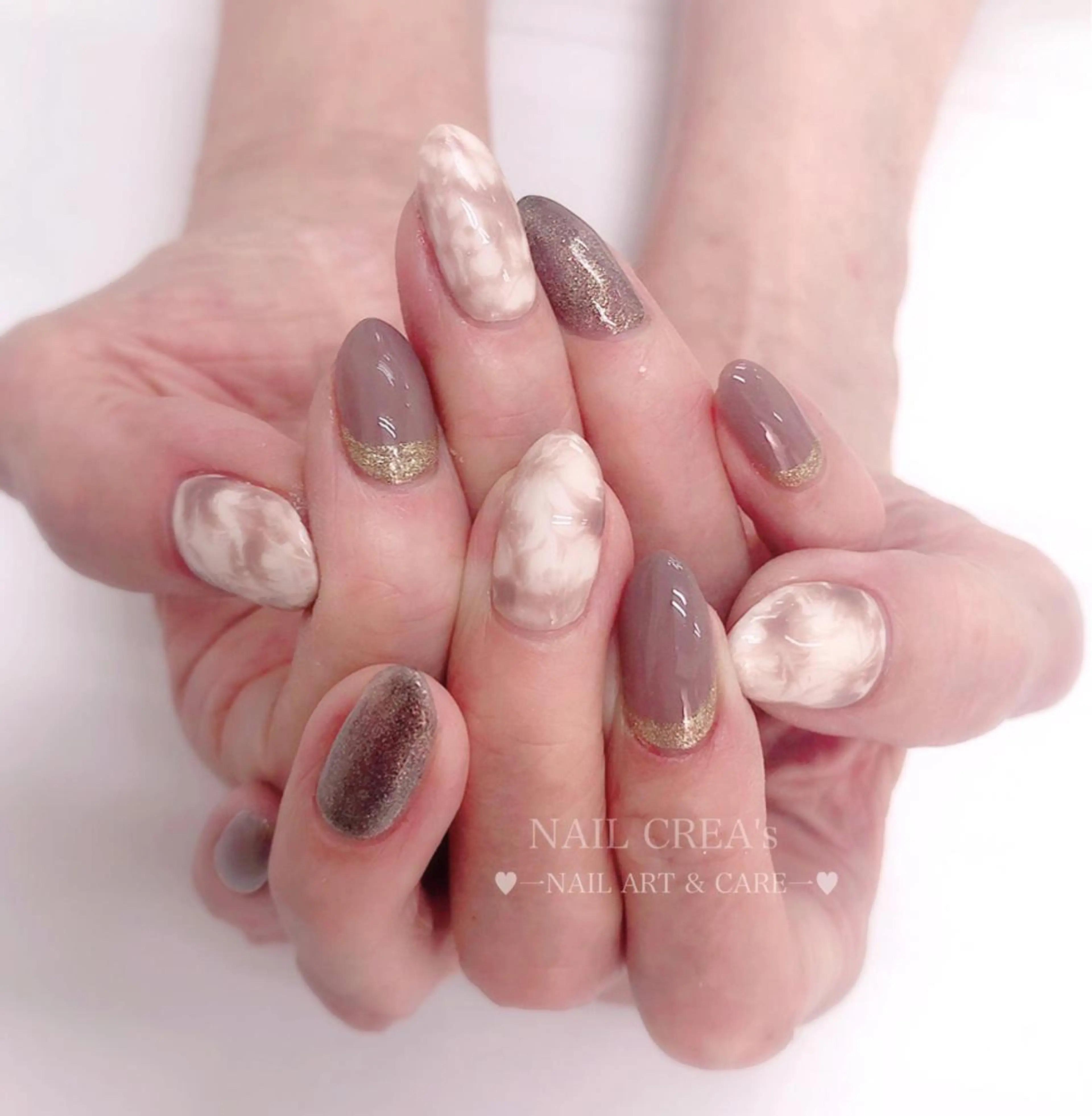 ミディアム ネイル 大理石ネイル(マーブル) ハンドネイル ネイルクレアズ所属・NAIL CREAs ネイルクレアズのネイルデザイン