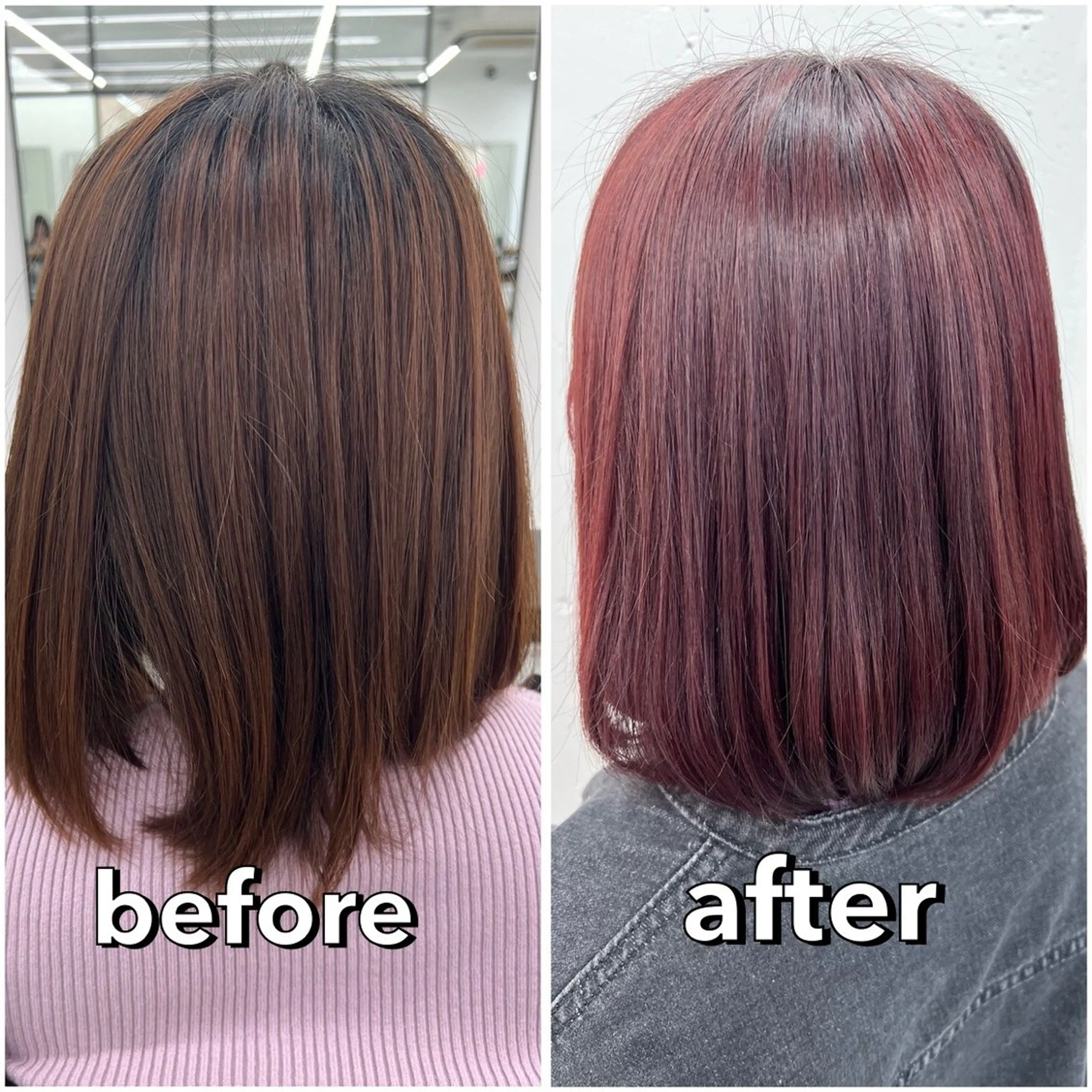 ミディアム カラー ブリーチ ブリーチなしカラー レッドカラー ボブ ヘアカラー トリートメント あすか JILLSTUDIOのヘアスタイル