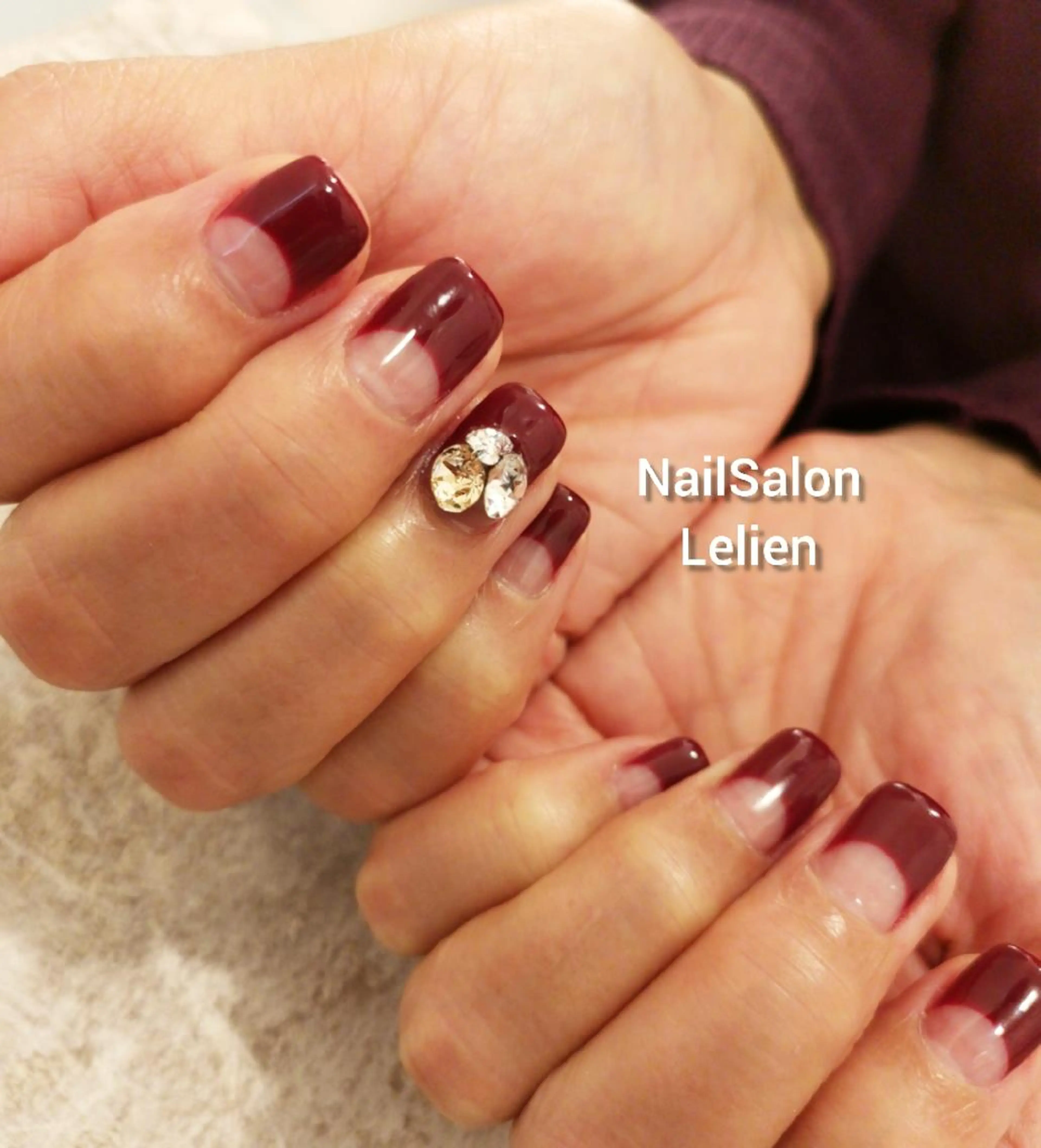 ネイル ボルドー フレンチネイル 逆フレンチ シンプルネイル ストーンネイル 人気エリア💖完全個室【ルリエ】所属・ネイルサロン Lelienルリエのネイルデザイン