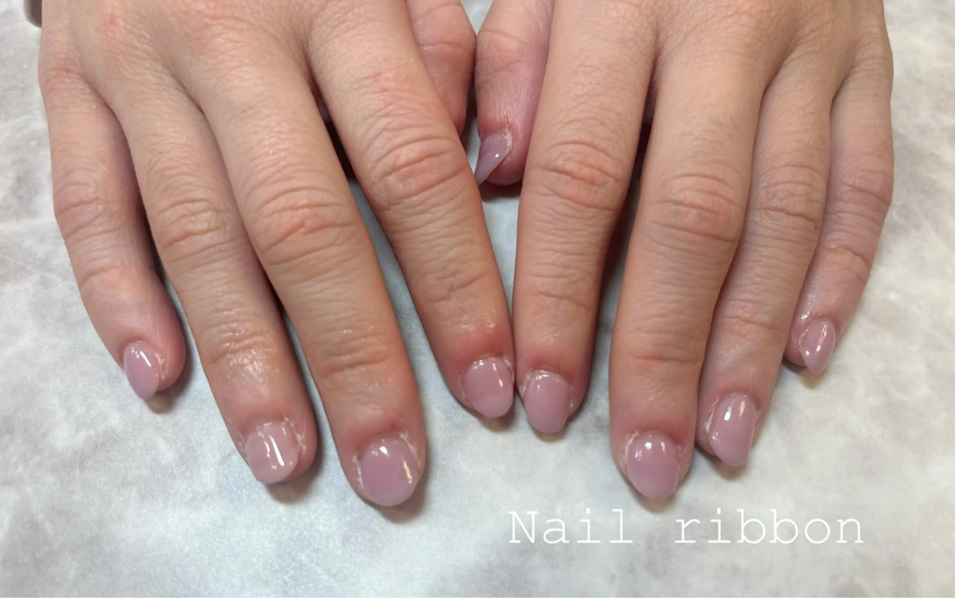 ネイル ワンカラーネイル ピンク ネイルリボン 笠井のネイルデザイン