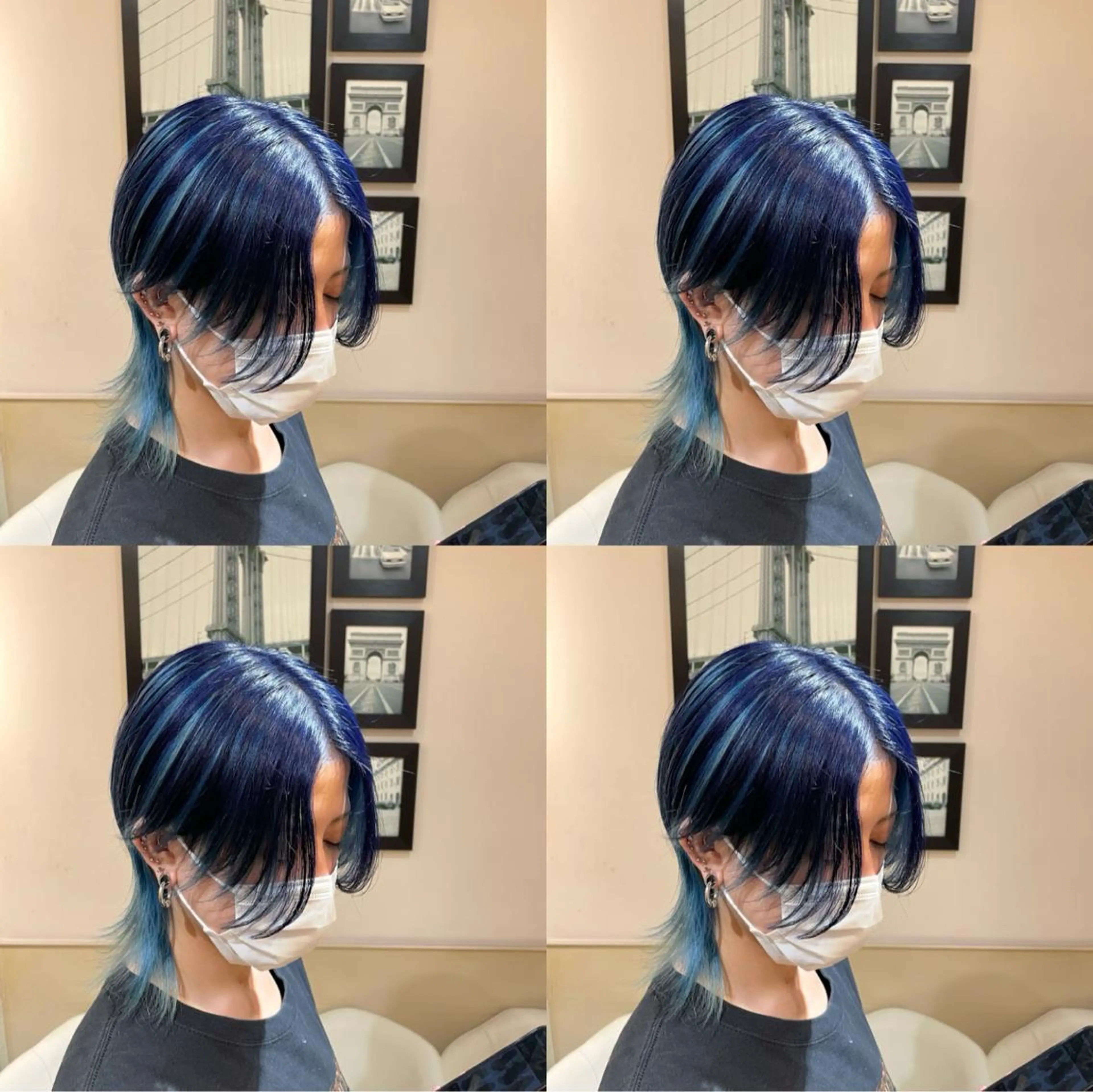 ヘアスタイルイメージ NAVY×SKY BLUE センターパート ウルフ アンブレラカラー｜トップ