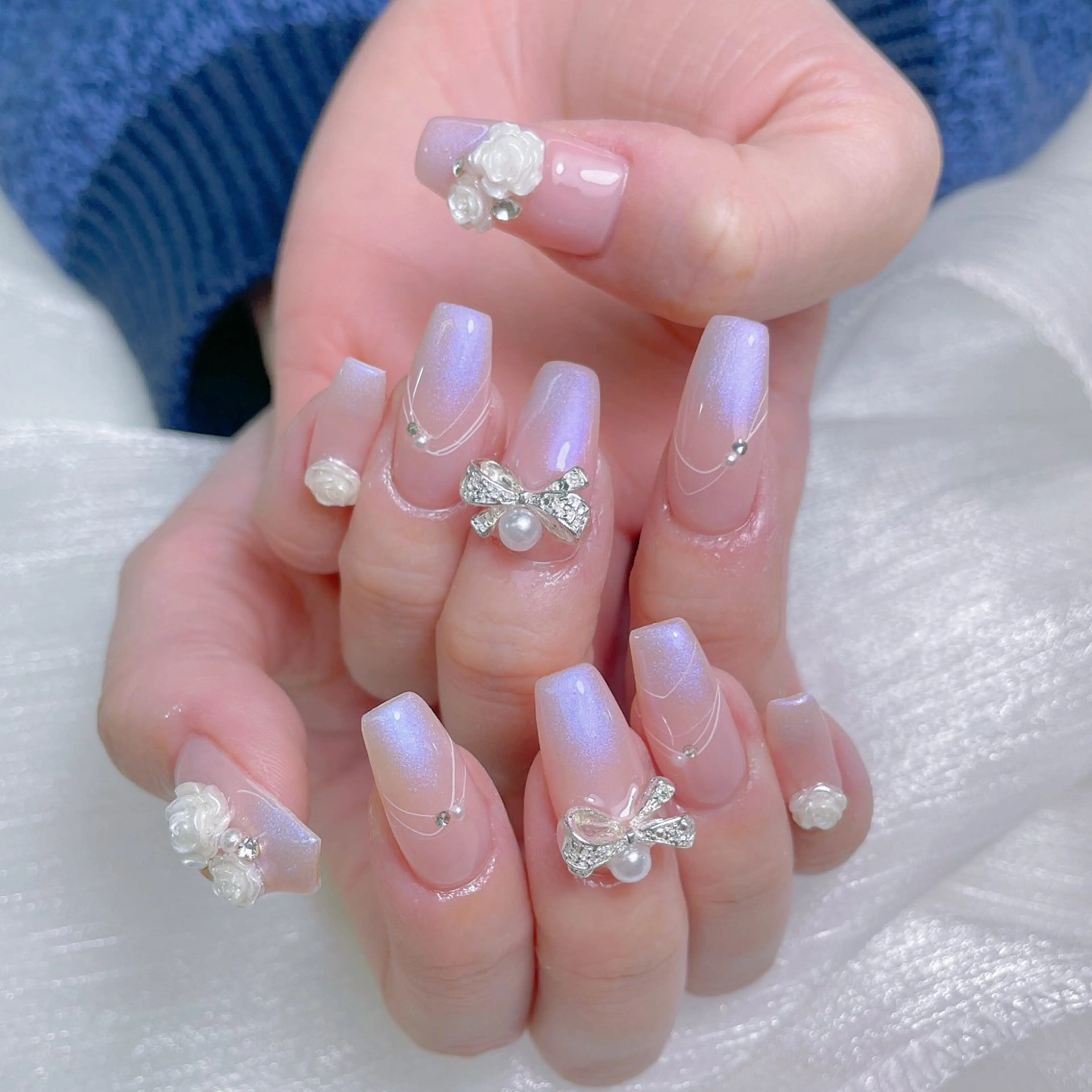ネイル チークネイル クリアネイル ガーリー キラキラネイル 韓国ネイル ハンドネイル NailPrincess所属・princess スカルプ専門店のネイルデザイン