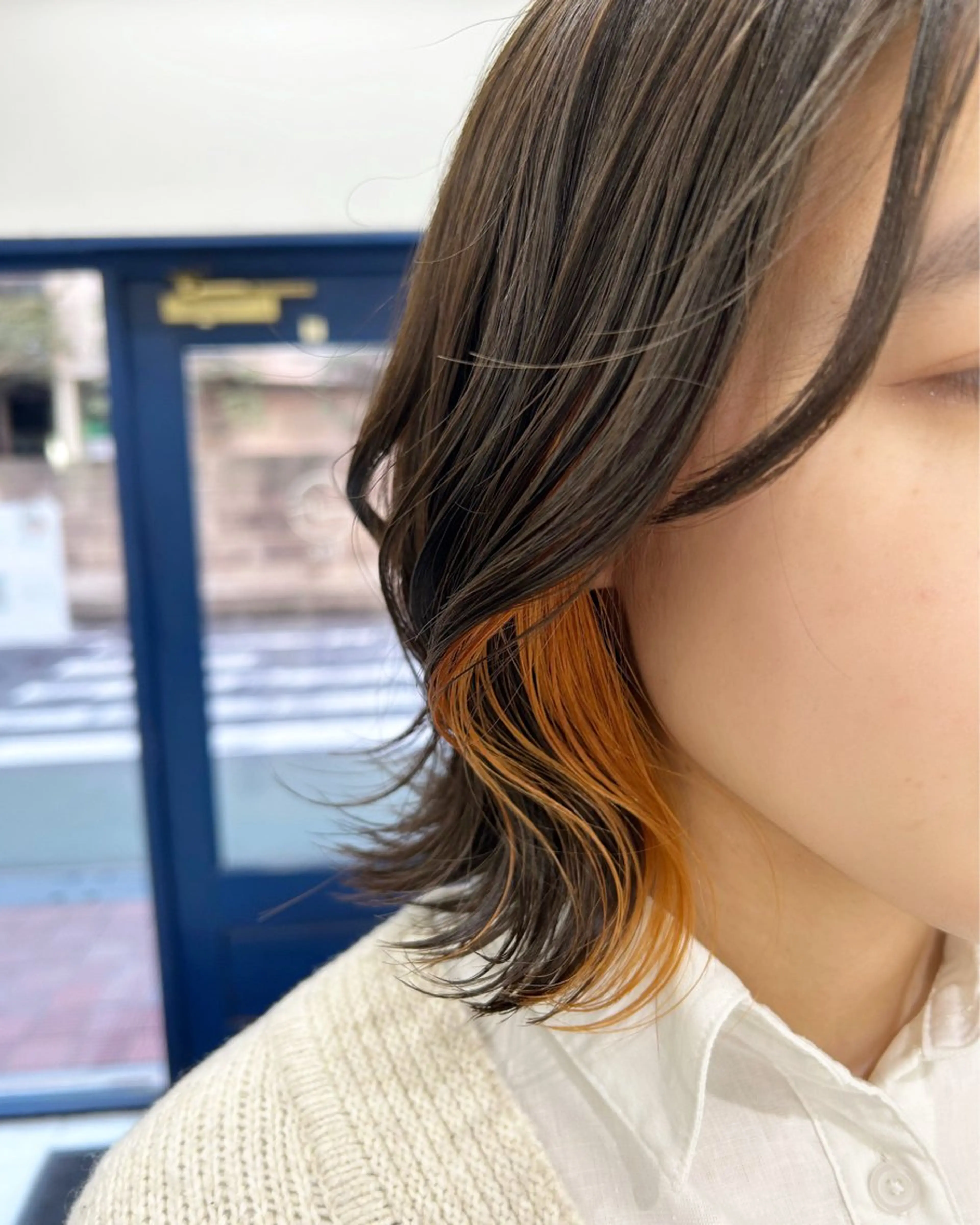 カラー イヤリングカラー オレンジ 💎inc市川南口店 フクイ　ニイナ💎のヘアスタイル