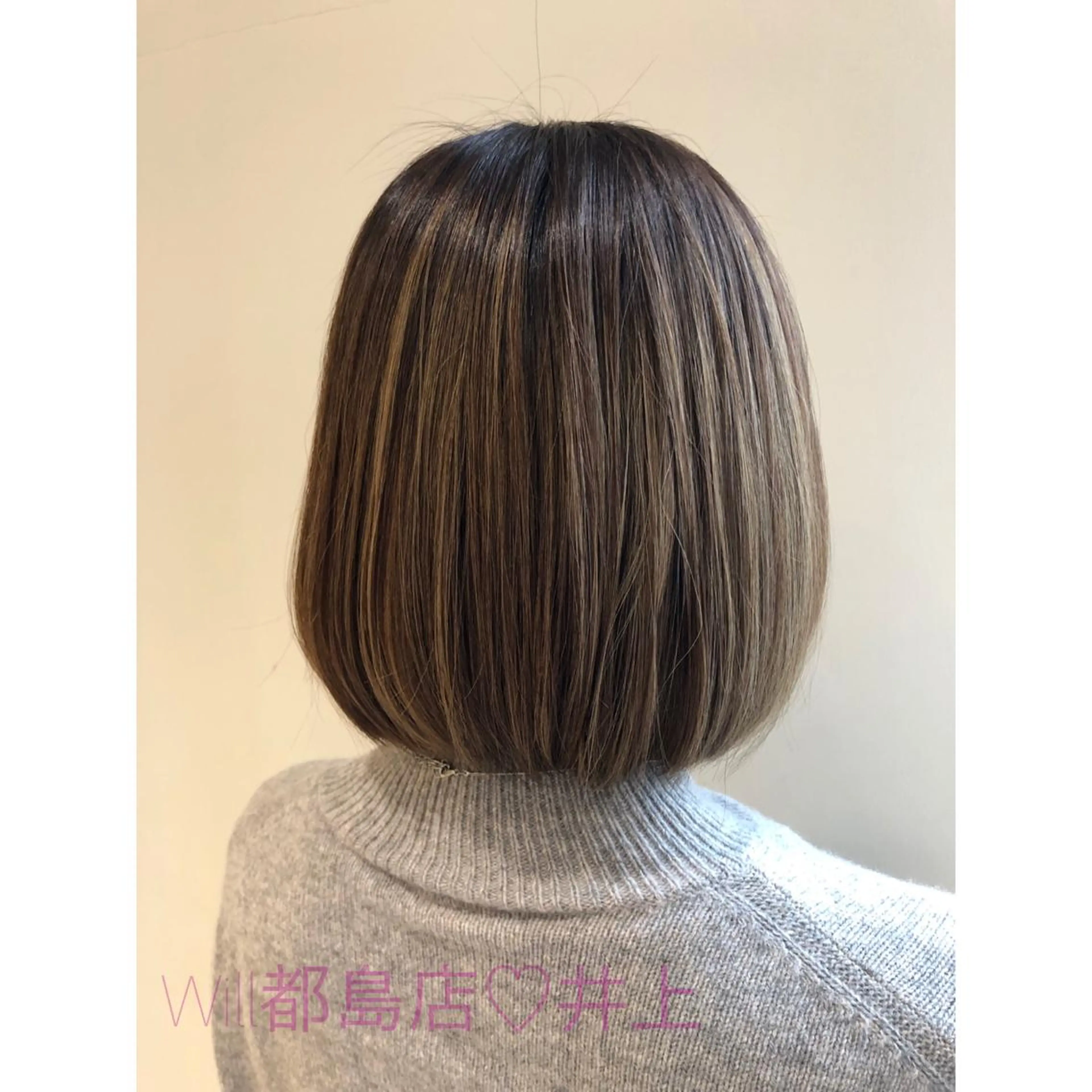 ミディアム カラー ワンレンボブ ボブ 【WiLL都島】 YUKAのヘアスタイル