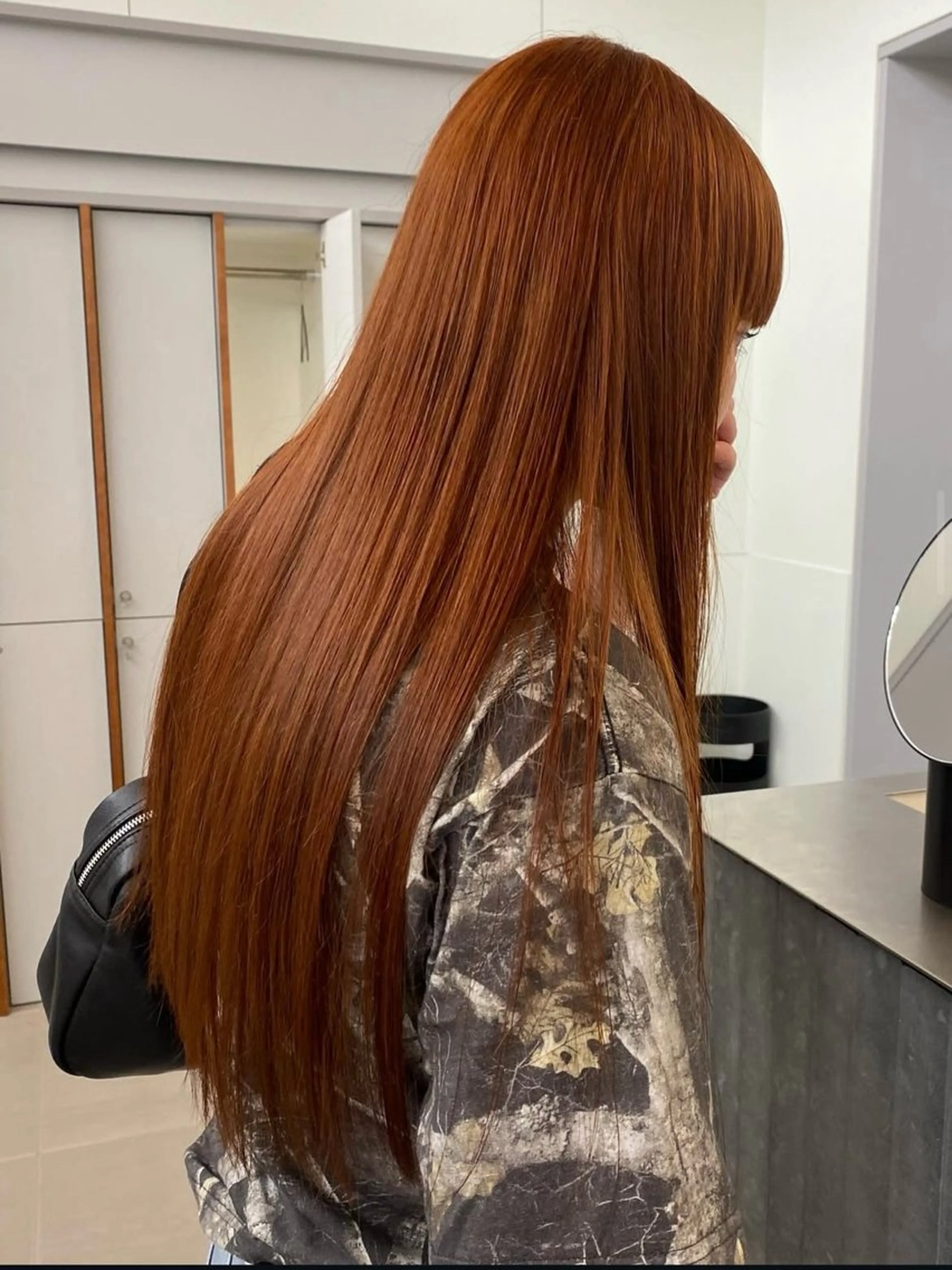 ロング アッシュ ミストバング オレンジブラウン ボブ 髪質改善 ヘアカラー 🌈髪質改善カラー/ 韓国レイヤー/冨田翔のヘアスタイル