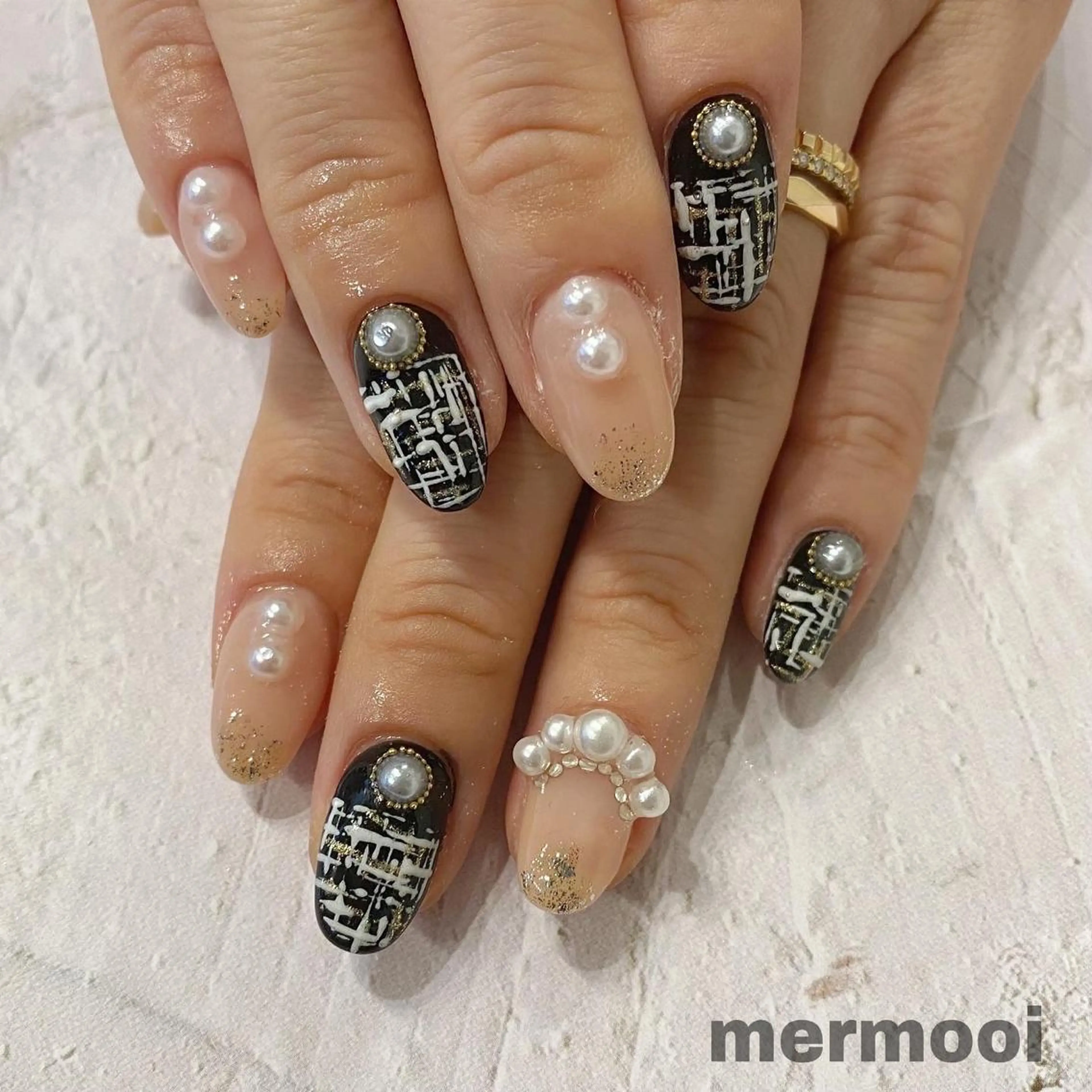 ネイル 韓国ネイル ニュアンスネイル ツイードネイル ワンホンネイル 冬ネイル ハンドネイル mermooi nailのネイルデザイン