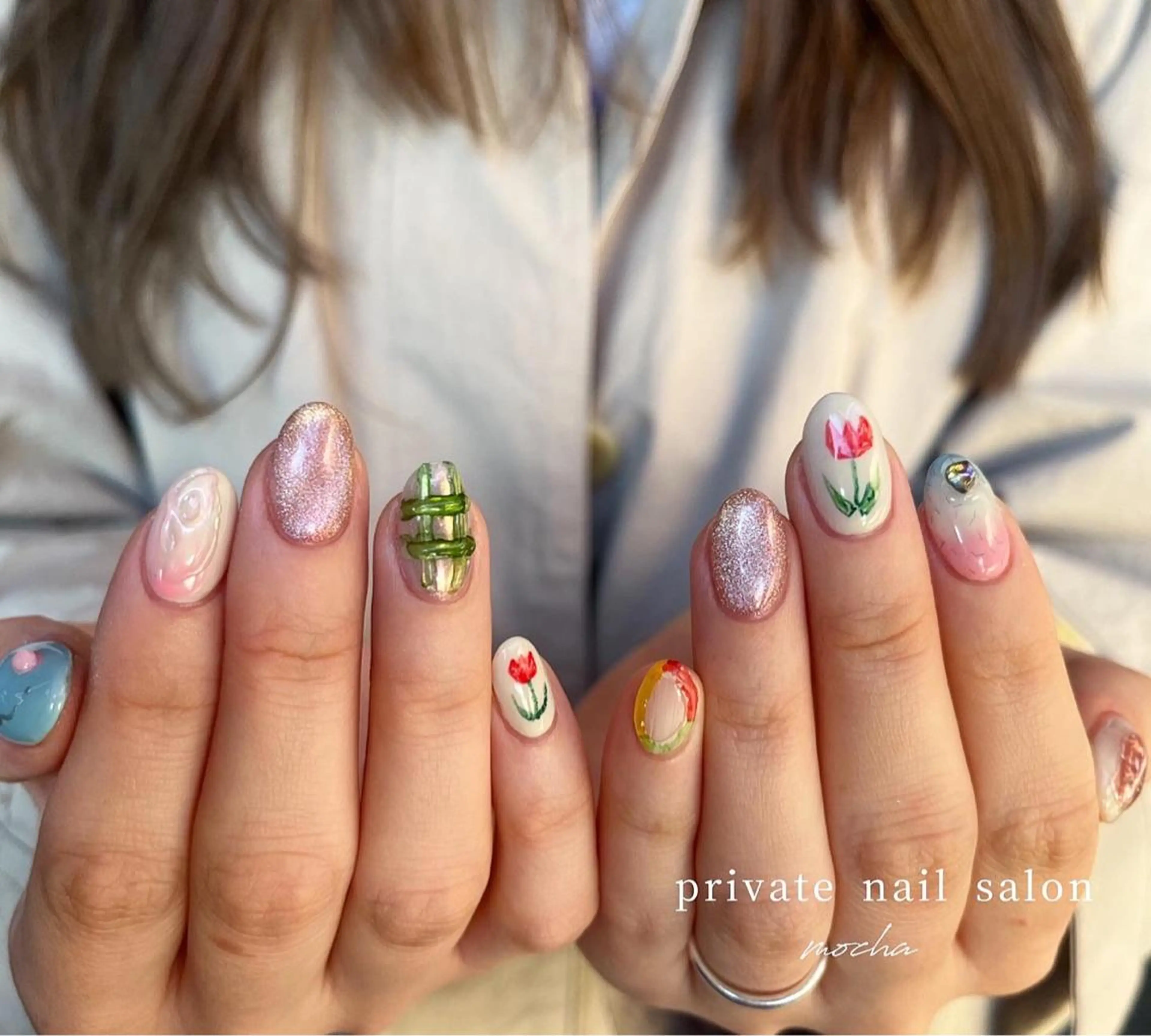 ネイル アートネイル カジュアル チークネイル フレンチネイル ジェルネイル mocha nailのネイルデザイン