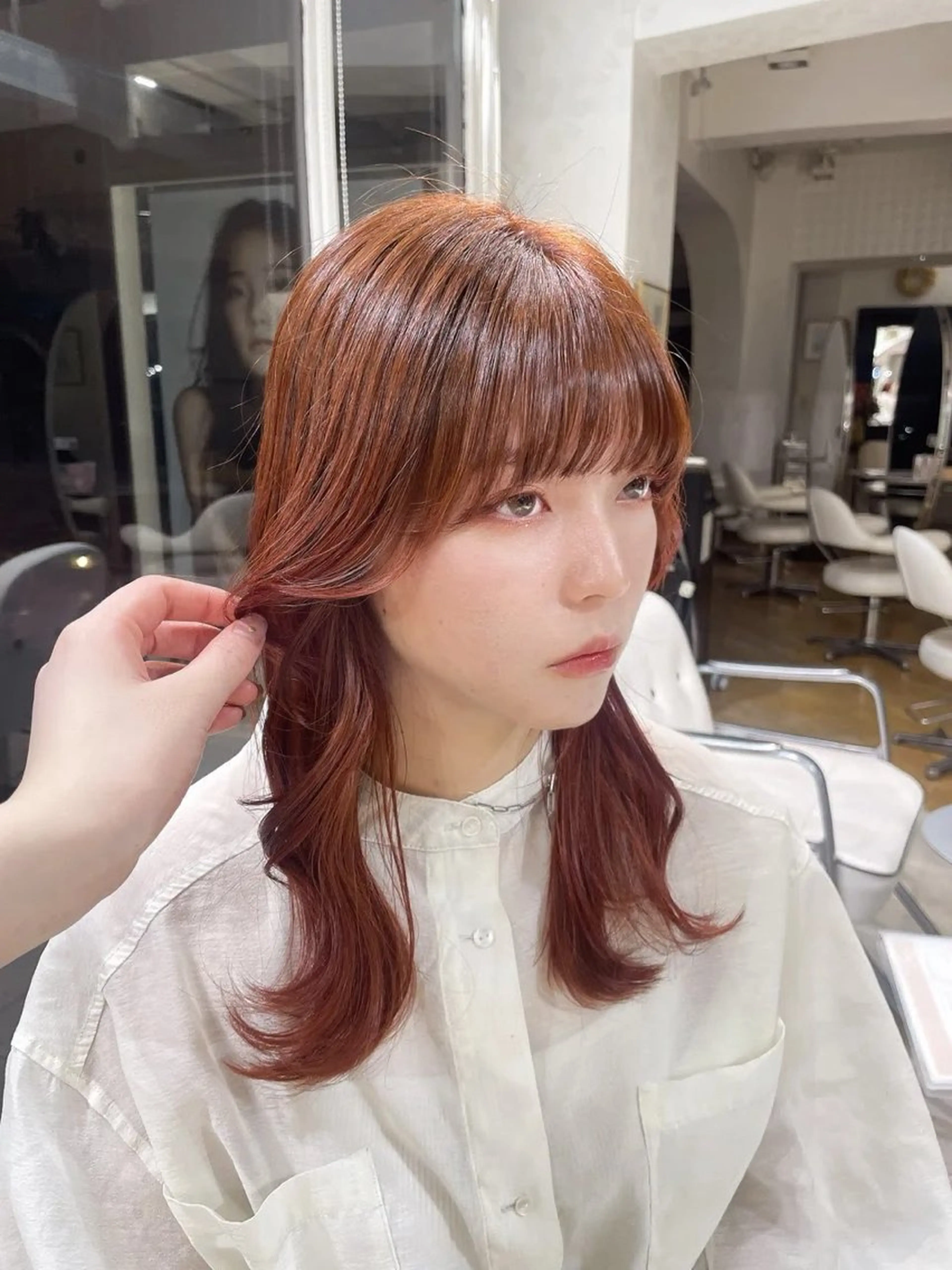 ロング カラー ベージュカラー ブリーチ ブリーチなしカラー オレンジ オレンジベージュ 似合わせショート特化 /Rukaのヘアスタイル