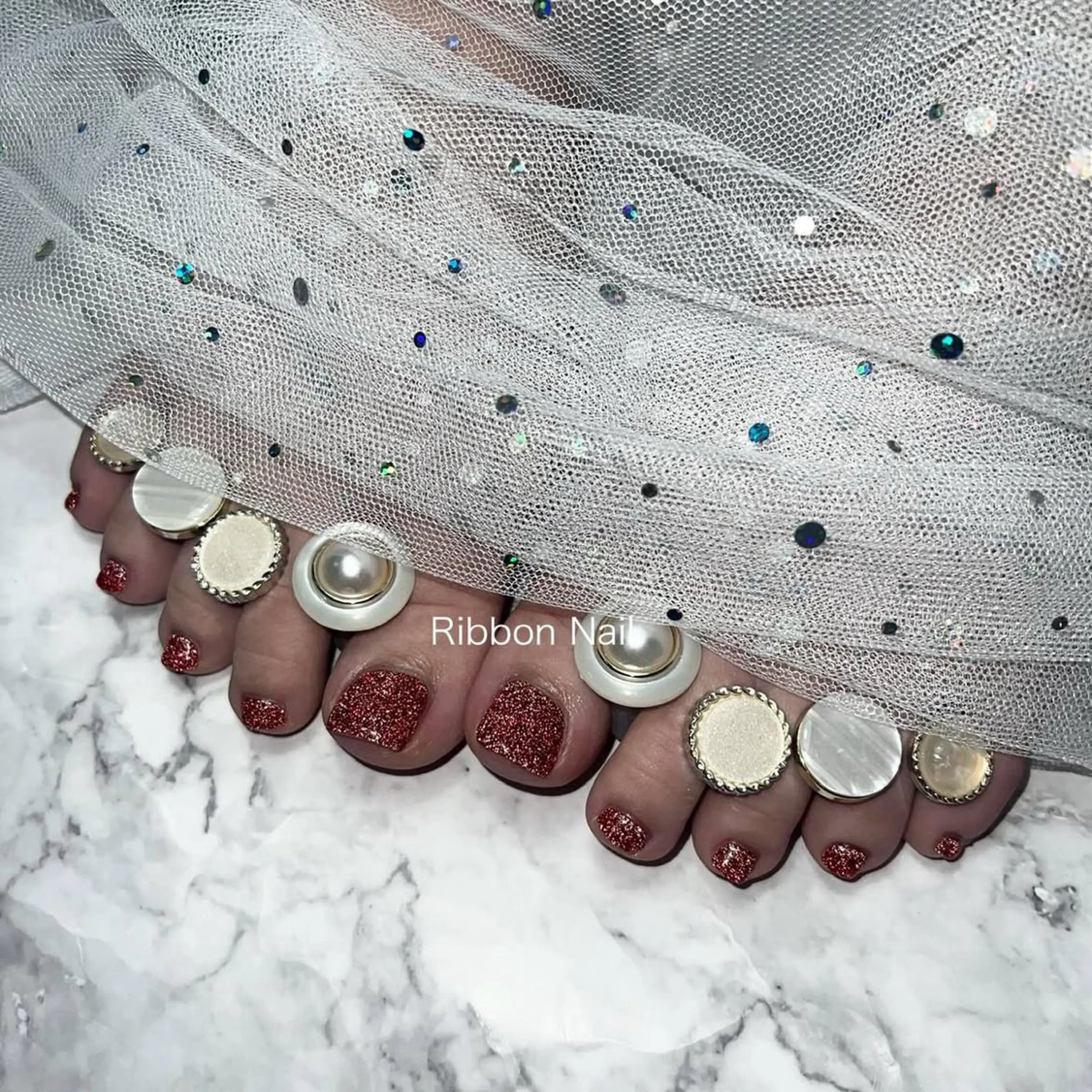 ネイル ボルドー フラッシュネイル ハンドネイル Ribbon nailのネイルデザイン