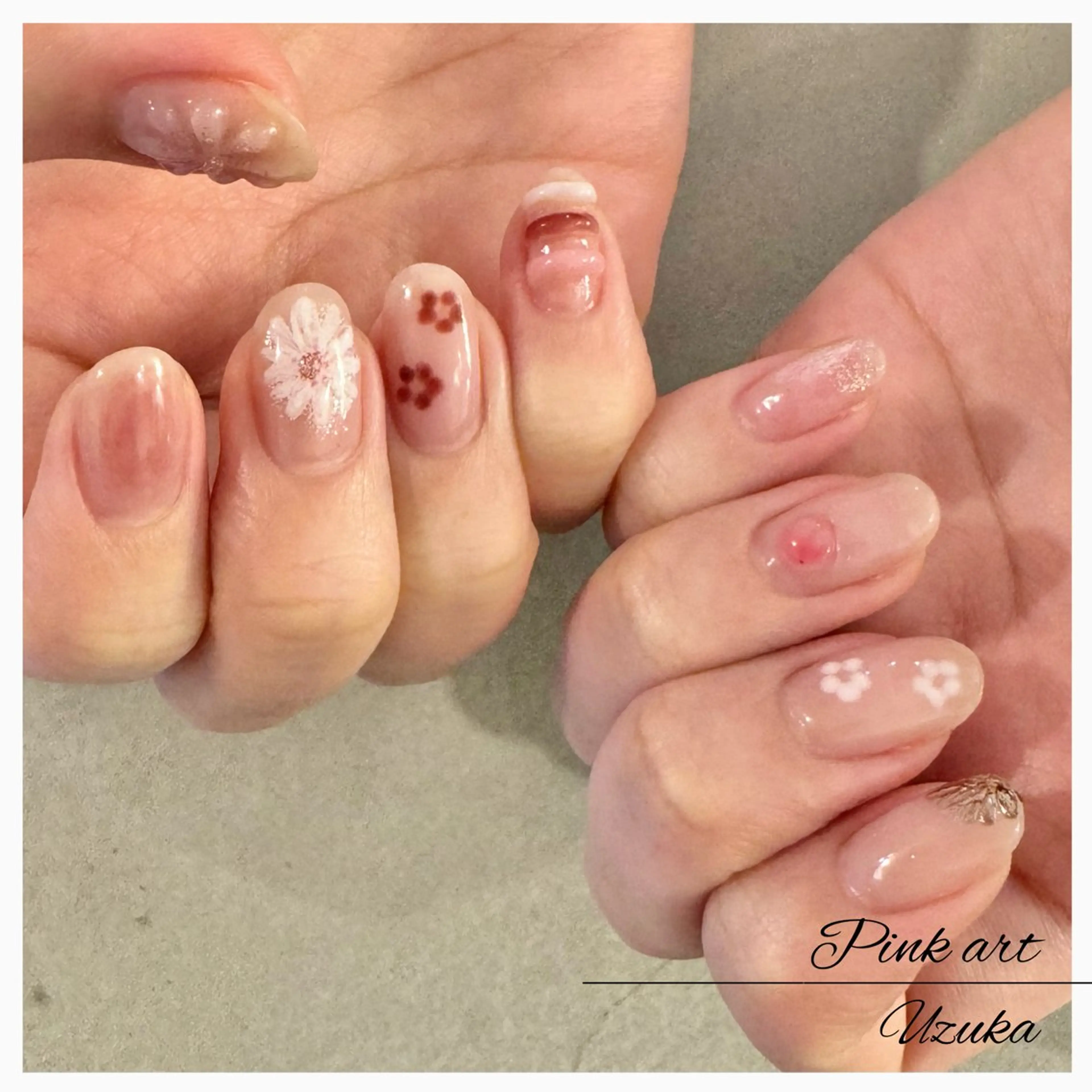 ネイル アートネイル フラワーネイル ピンク ぷっくりネイル 【 enn 】 Uzuka Yukaのネイルデザイン