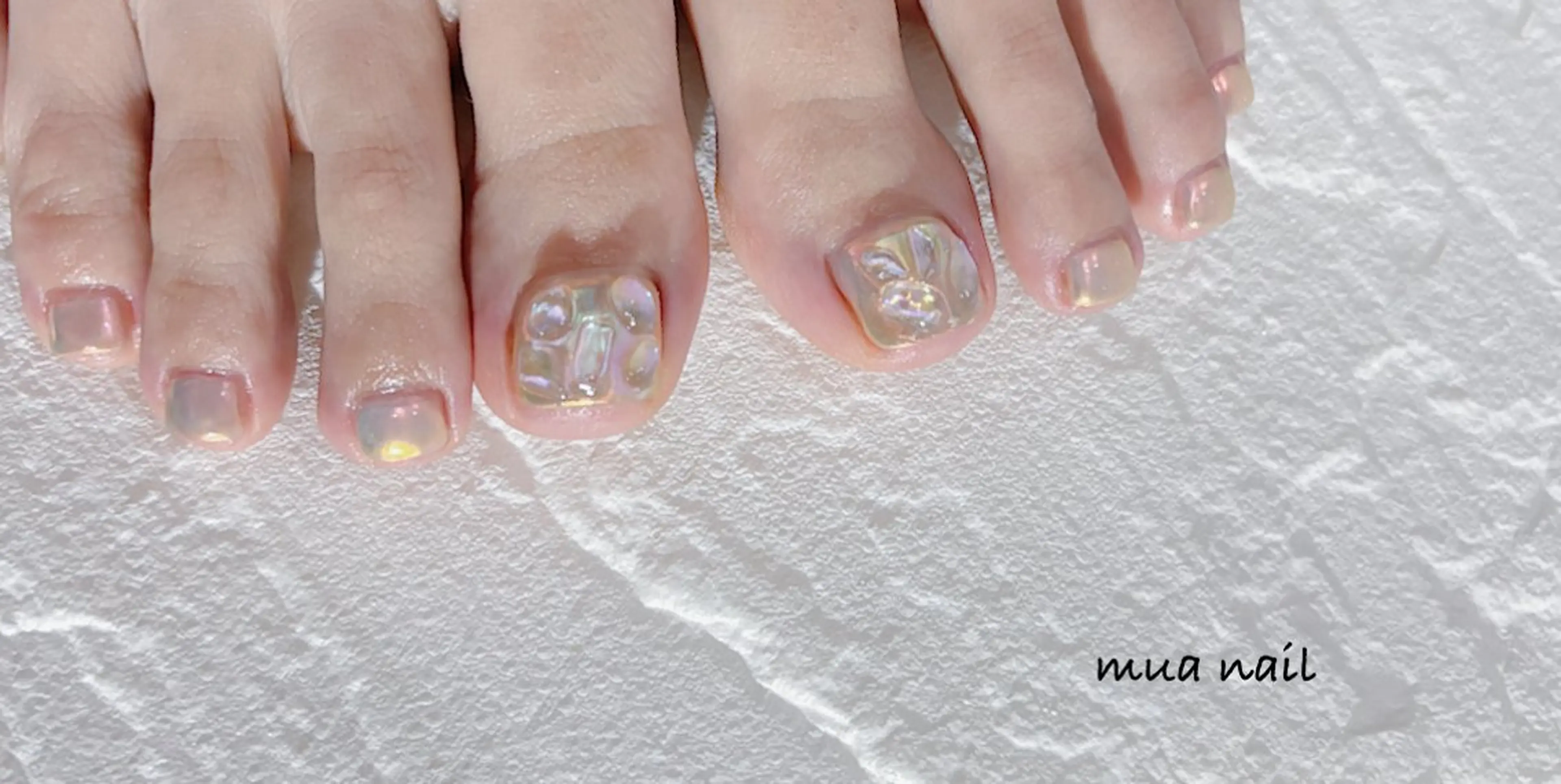ネイル オーロラネイル ブルー フットネイル フットネイル mua nail mikiのネイルデザイン