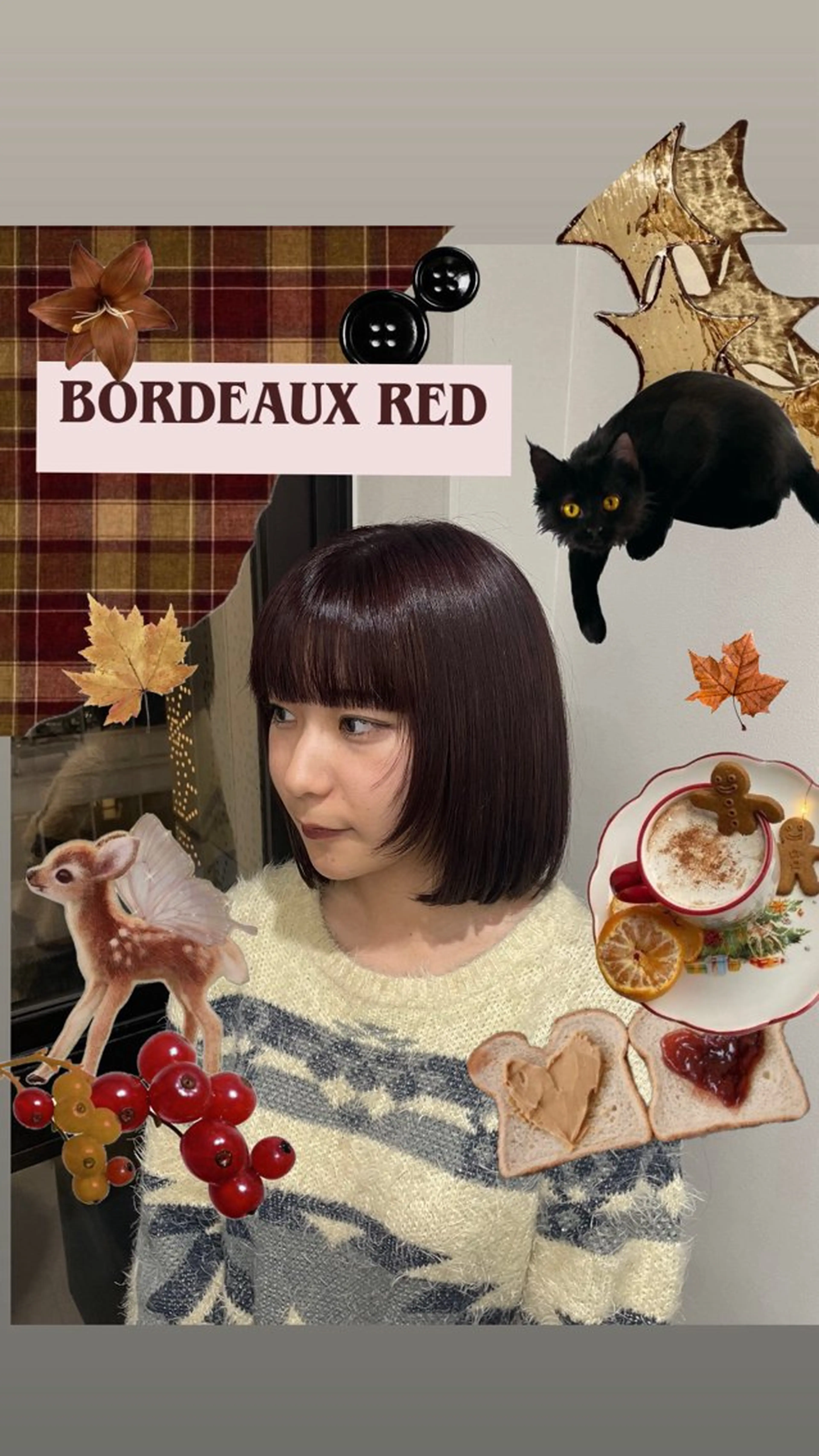 ショート カラー ブリーチ ボルドーカラー ダブルカラー ブリーチなしカラー ヘアカラー 𝐚𝐨𝐢/カット /パーマモデルのヘアスタイル