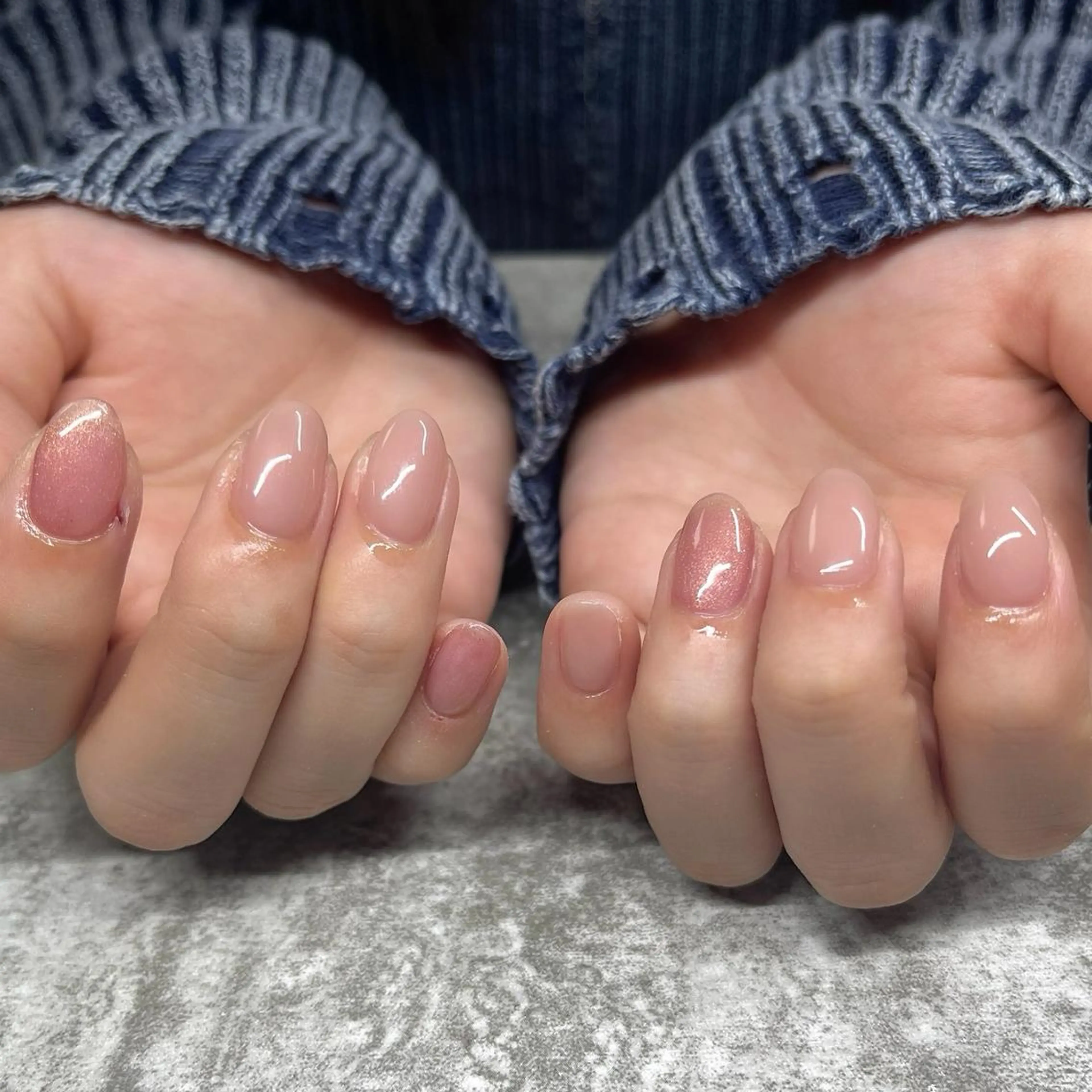 ネイル オーロラネイル ボルドー クリアネイル フラッシュネイル フットネイル Rabe nail ラーベネイルのネイルデザイン