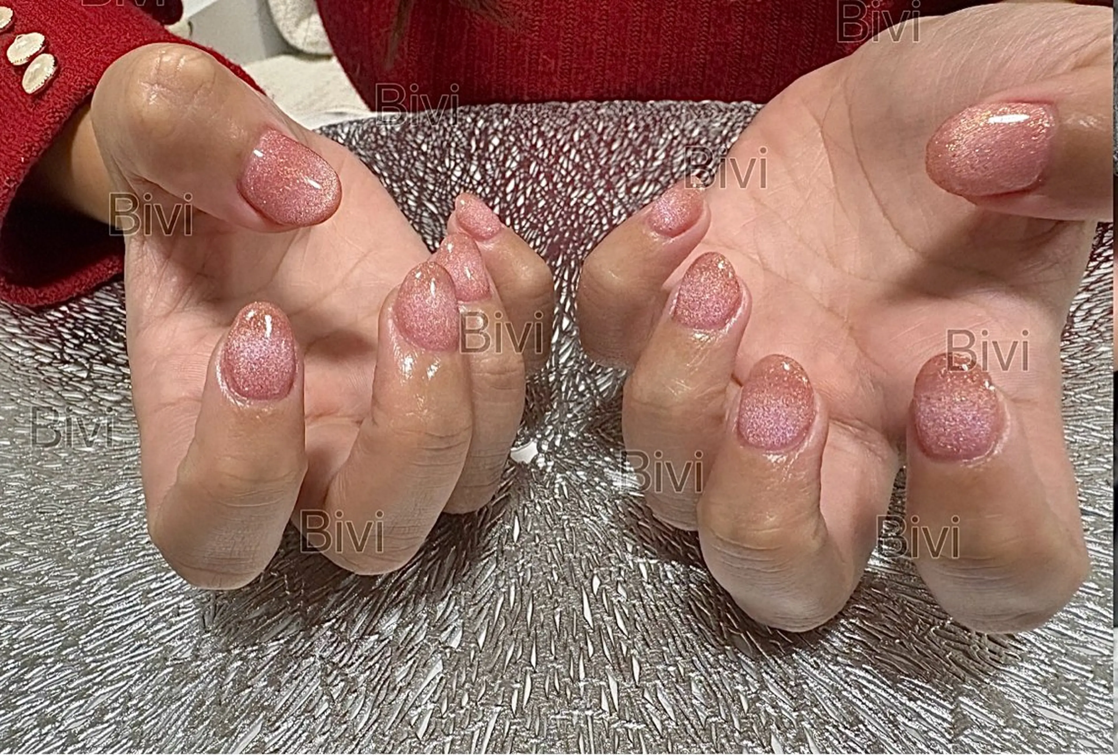 ネイル フレンチネイル ラメ(グリッター) マグネットネイル マグネットフレンチ ピンク ハンドネイル ハンドケア ♡Bivi♡自爪に 優しいネイルサロンのネイルデザイン