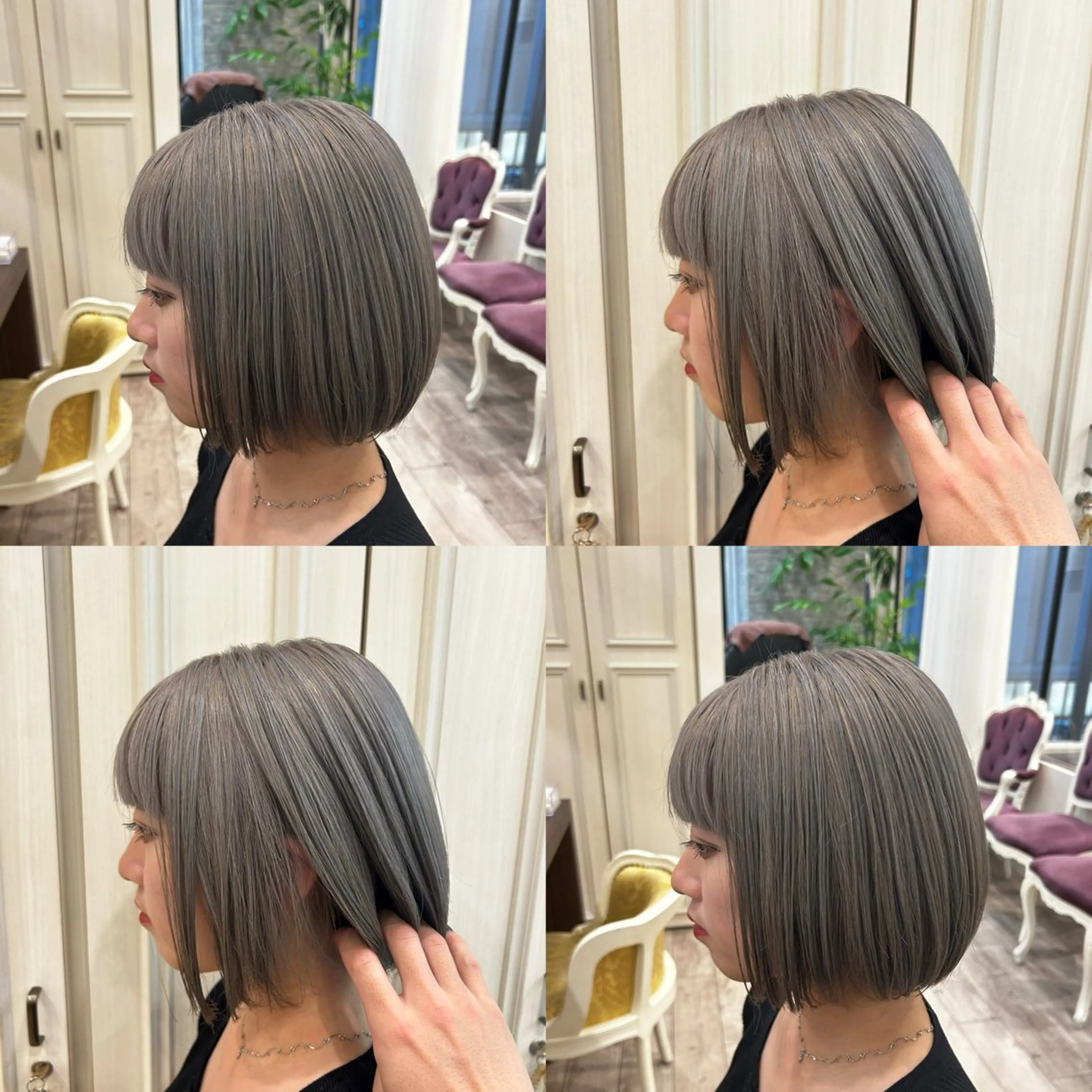 ミディアム カラー ブリーチ グレージュ シルバー シルバーグレージュ La Blessグランサロン梅田店所属・梅田美容室/ブリーチ なし/レイヤーカットのヘアスタイル