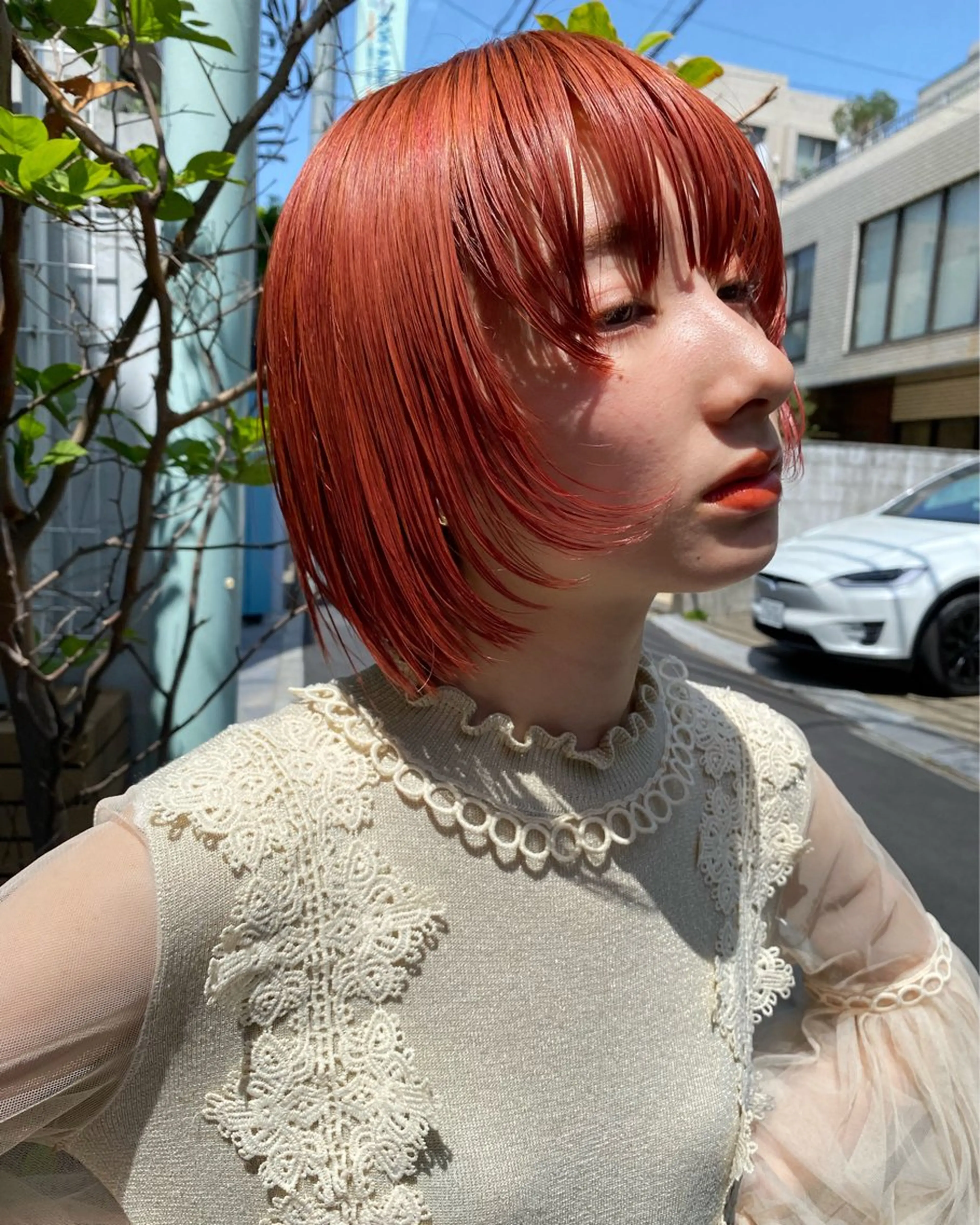 ショート カラー オレンジピンク 顔まわりレイヤー レイヤーカット 🫶🏻桃果🫶🏿 只今休職中のヘアスタイル