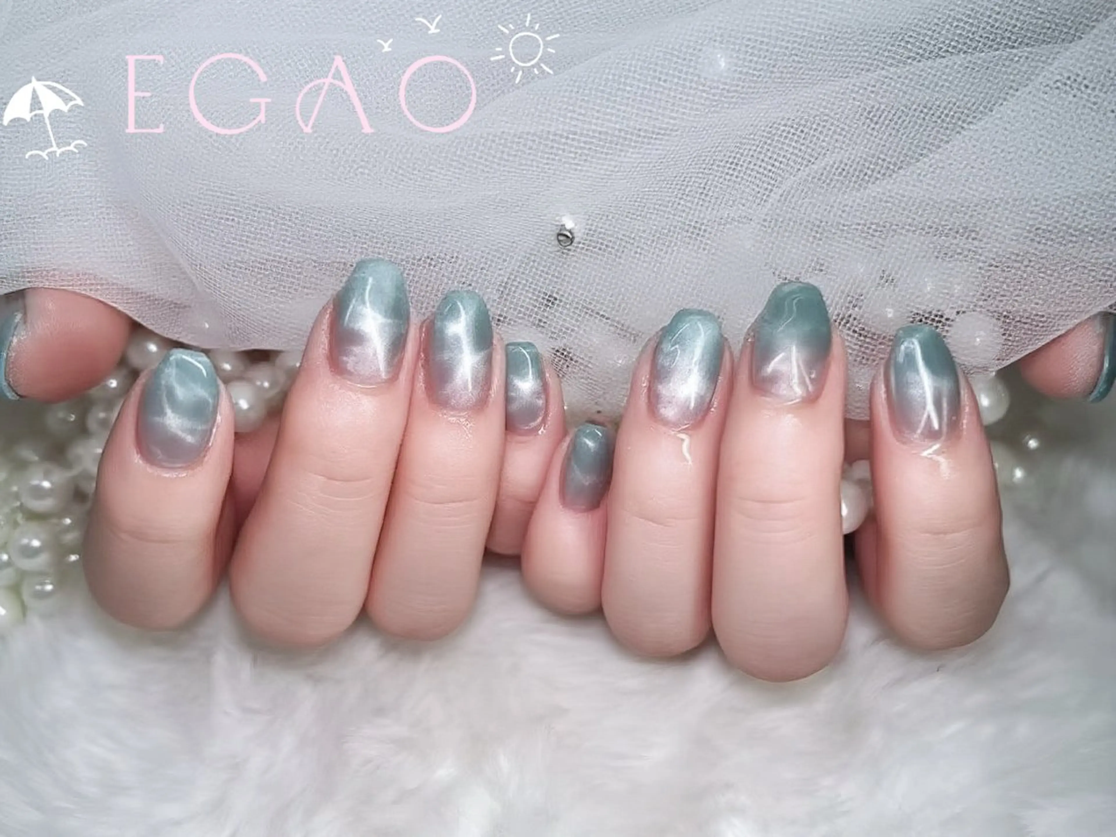 ネイル アートネイル ブルー フットネイル フレンチネイル ジェルネイル Egao Nail Salonのネイルデザイン