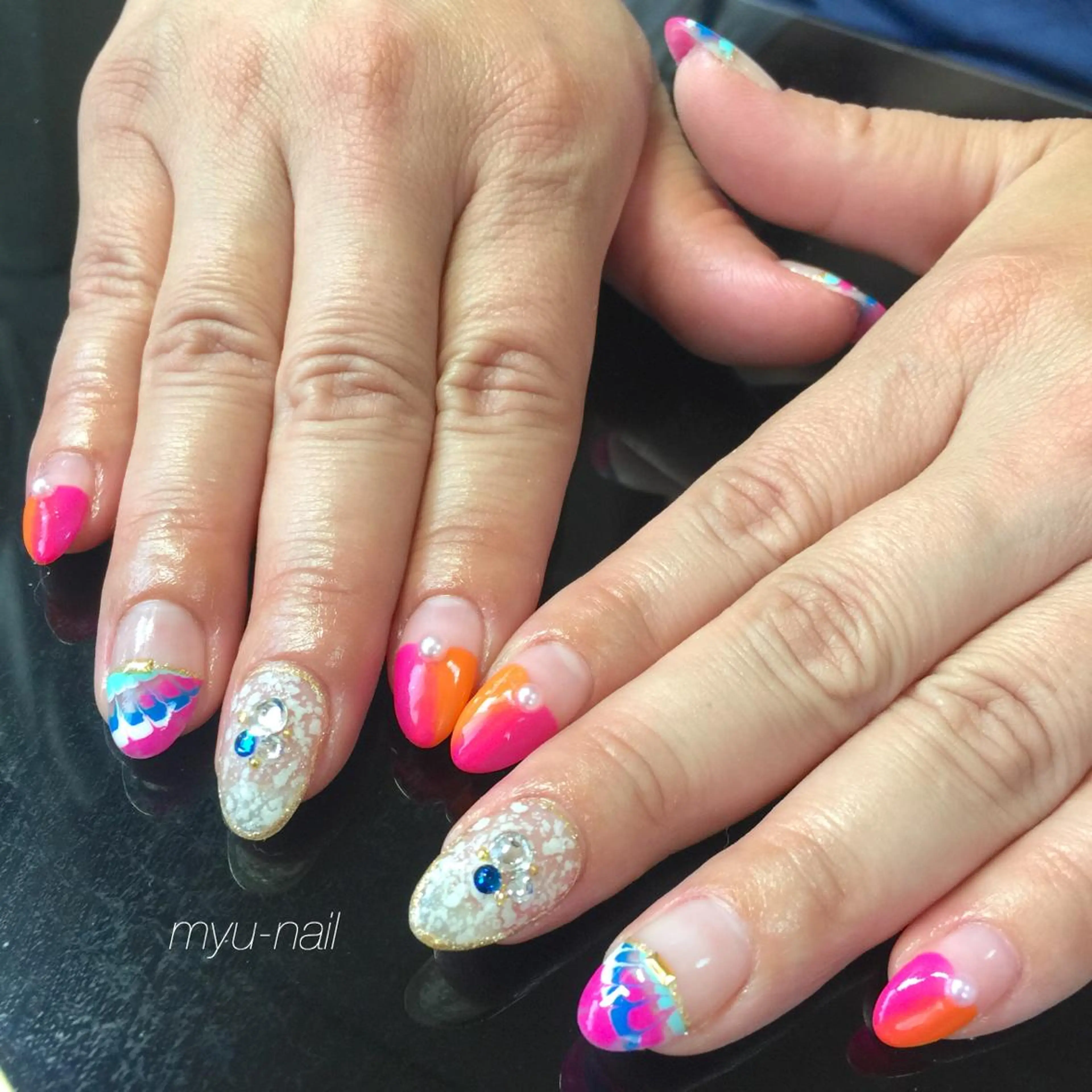 ネイル アートネイル 持ち込み ピーコックネイル ホームサロン myu-nailのネイルデザイン