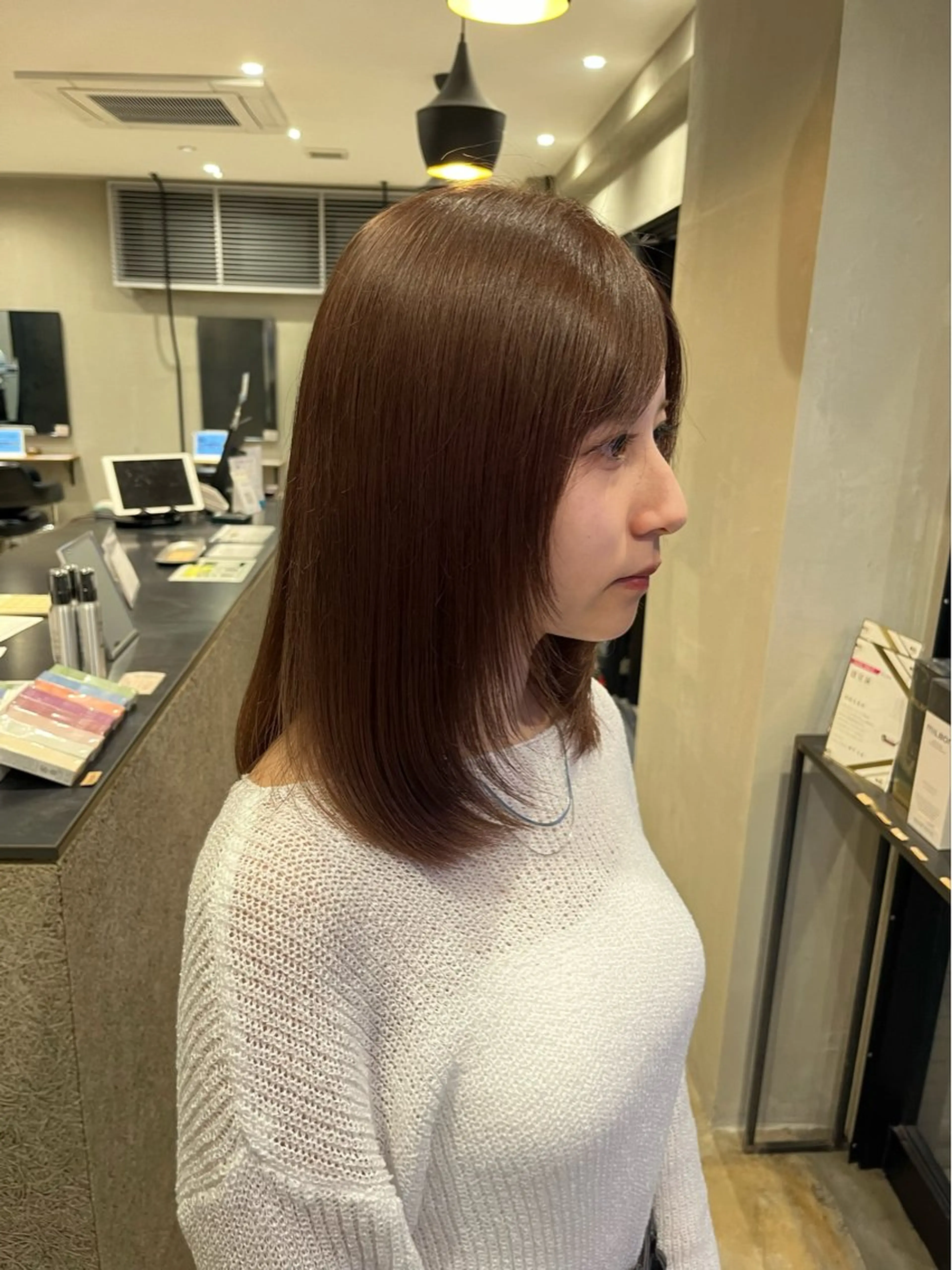 ミディアム カラー ヘアアレンジ ブリーチ ブラウンカラー ピンクカラー ピンクブラウン みわ/博多 ブリーチ/カラーのヘアスタイル