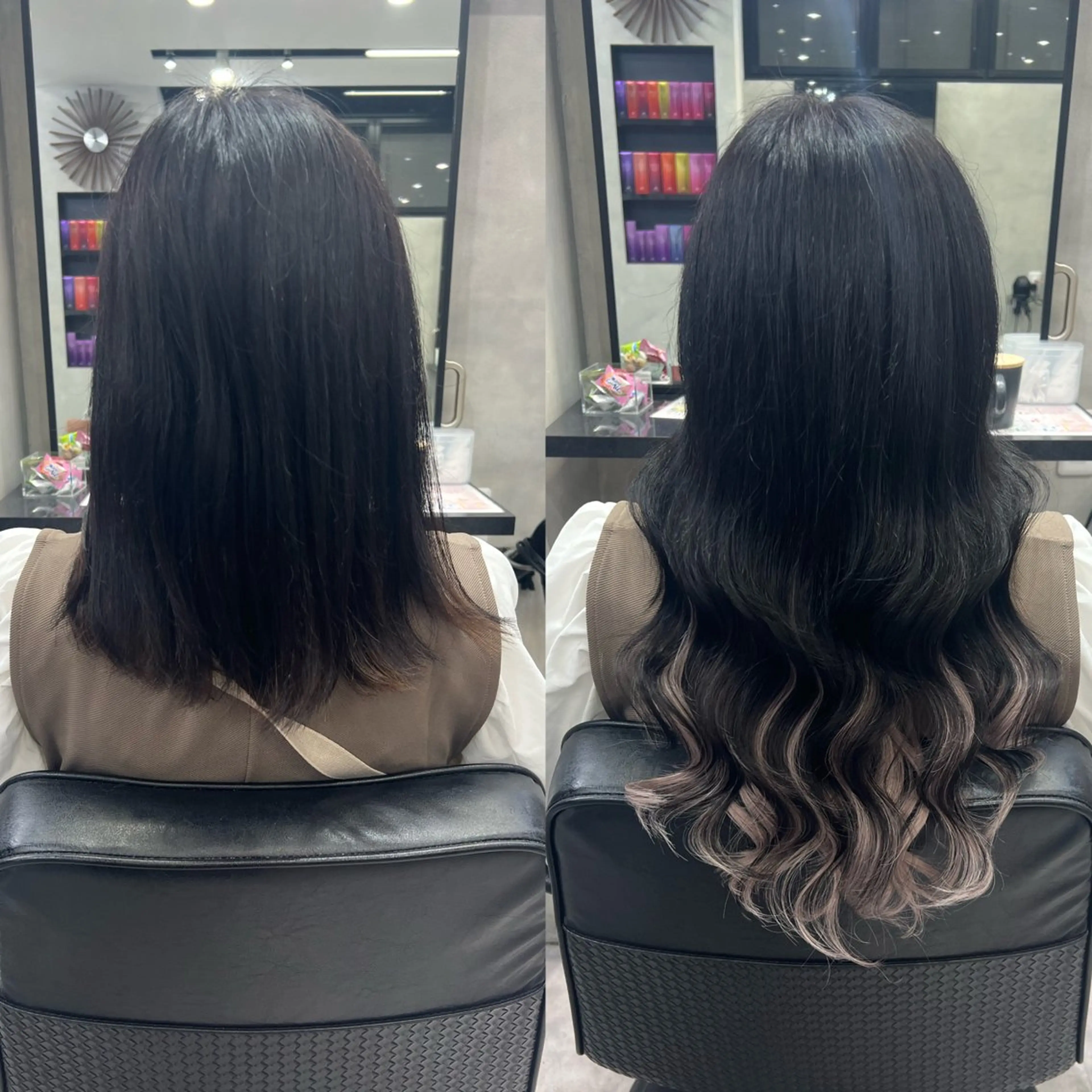 ロング カラー ヘアアレンジ シールエクステ アッシュ バレイヤージュ ベージュカラー 黒髪 カット ヘアカラー エクステ ar+ ❤︎ maiのヘアスタイル