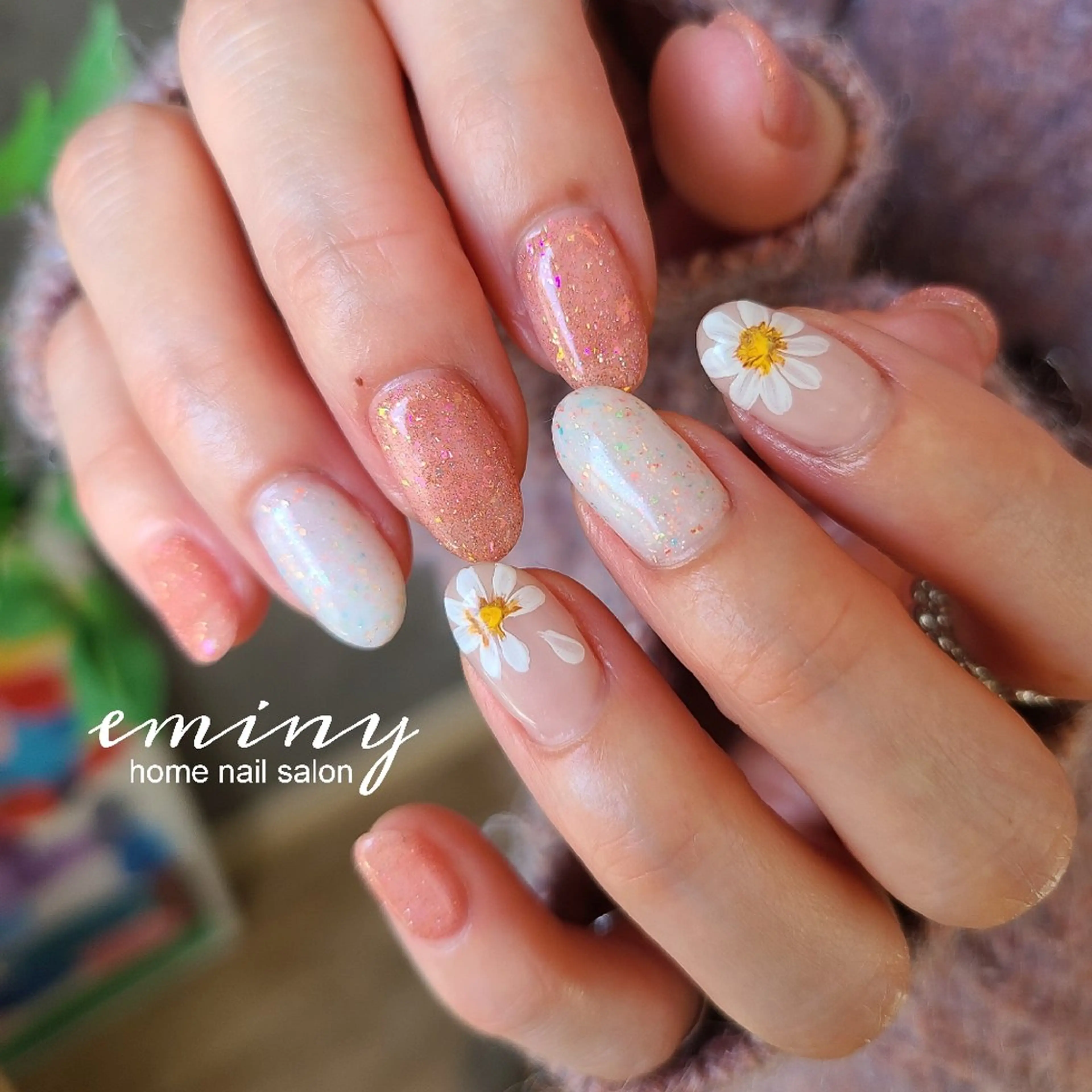 ネイル フラッシュネイル フラワーネイル ジェルネイル 韓国ネイル オフィスネイル ハンドネイル nail salon  eminyのネイルデザイン