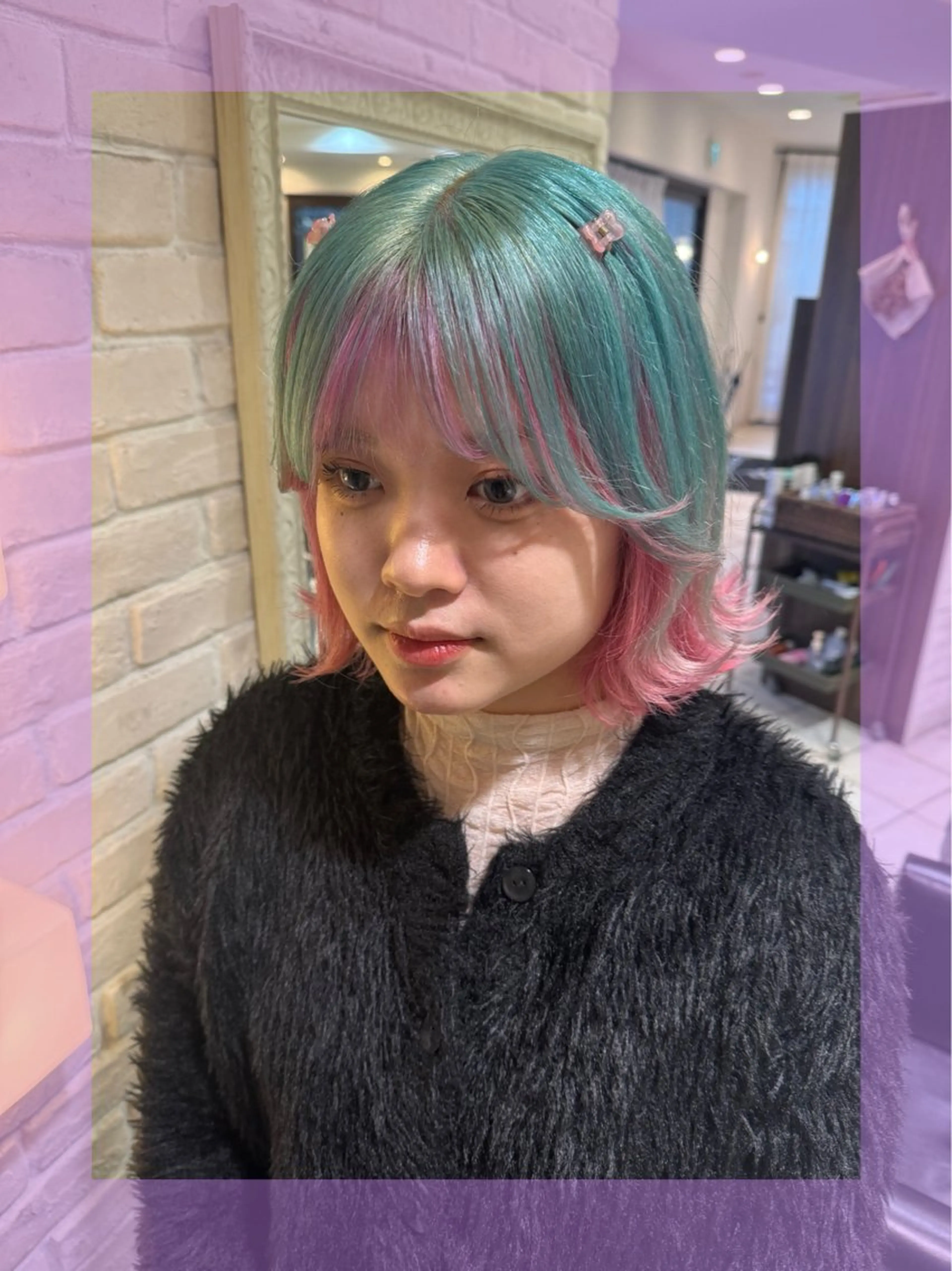 ミディアム カラー ヘアアレンジ ピンクカラー ヘアカラー 🦄ブリーチ💜エク ステ💜MIU🦄のヘアスタイル