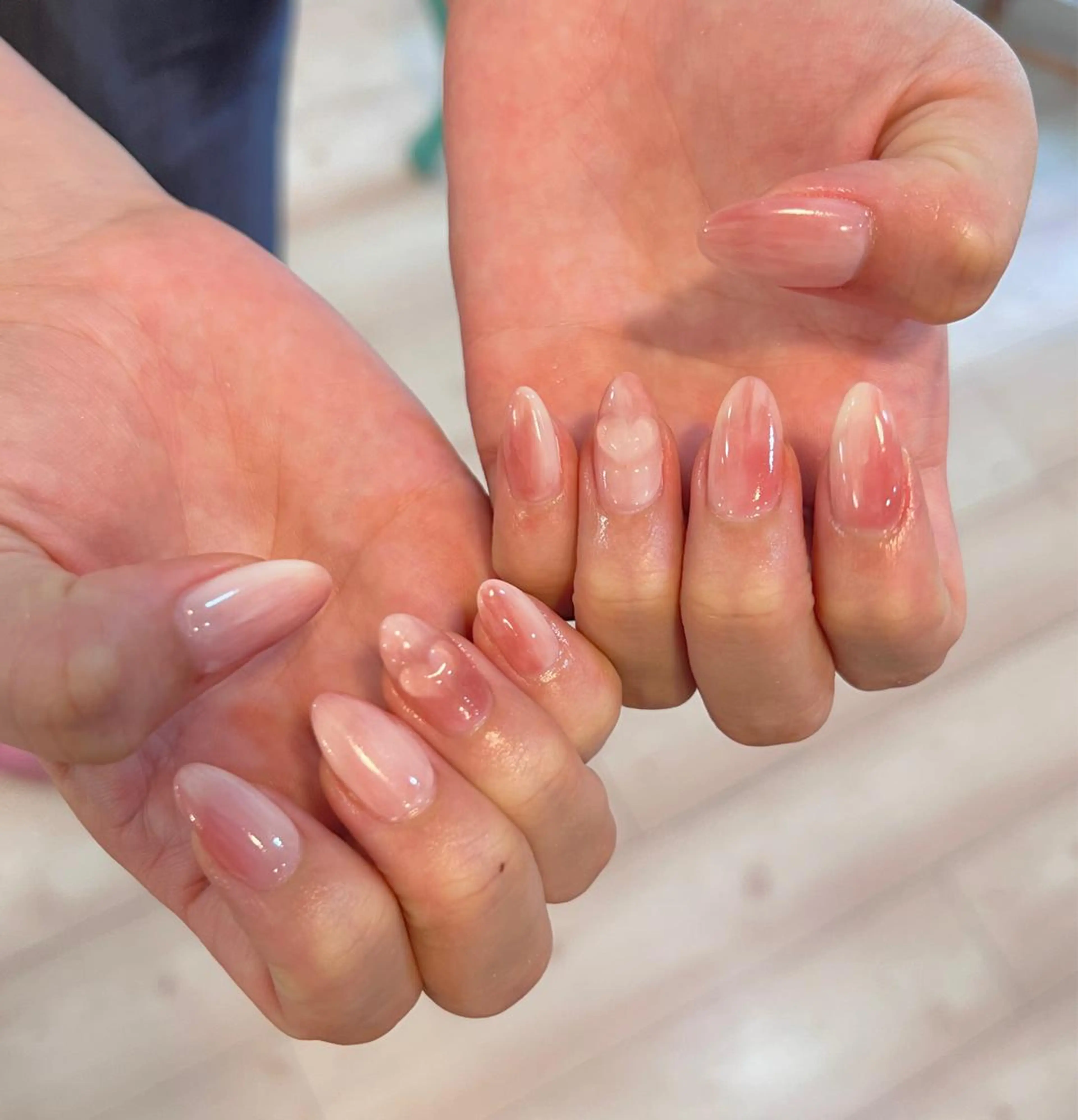 ネイル ハート 氷ネイル・うるうるネイル 持ち込み ぷっくりネイル いちじゅう あおいのネイルデザイン