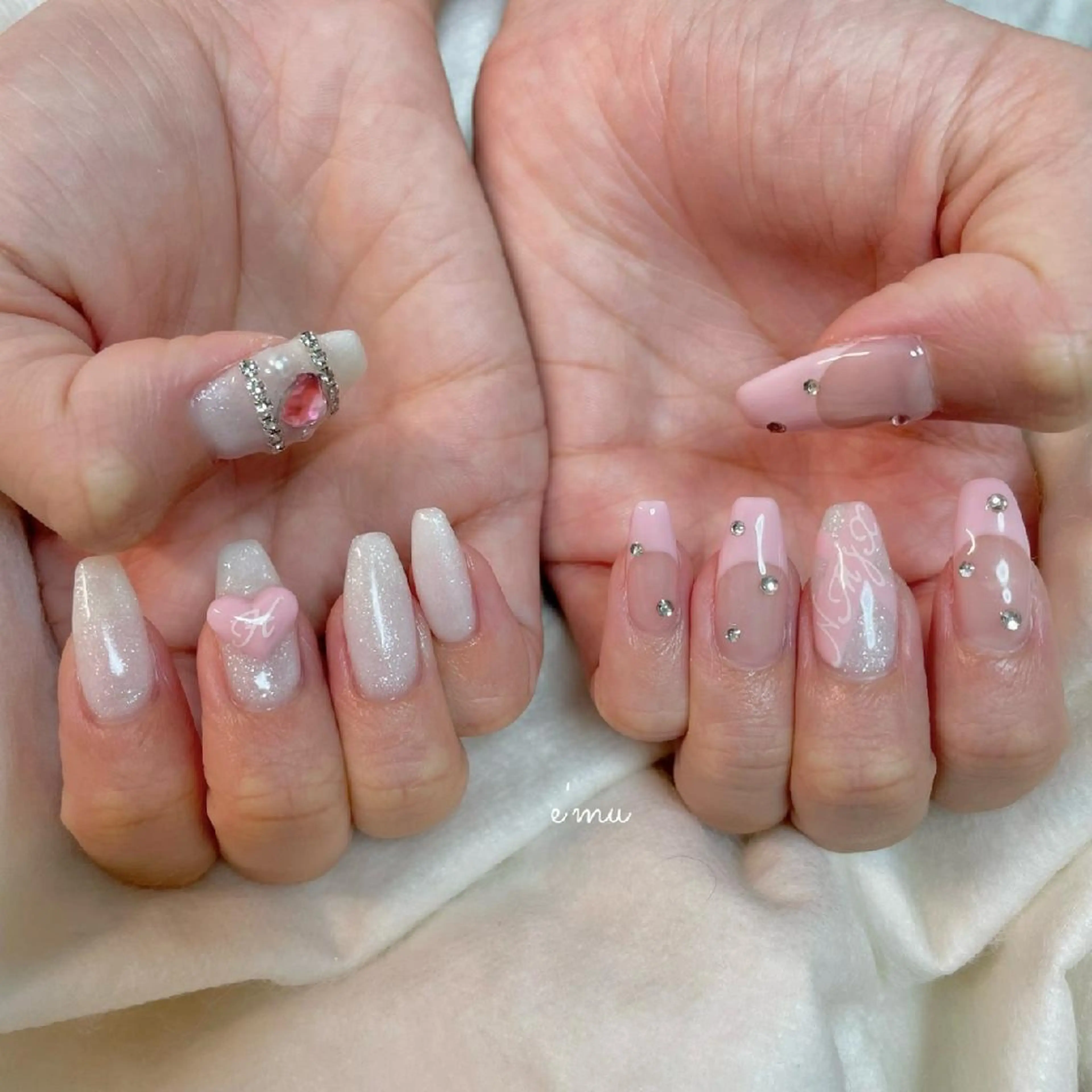 ネイル フレンチネイル ガーリー ハート ピンク nail salon e'mu💐のネイルデザイン