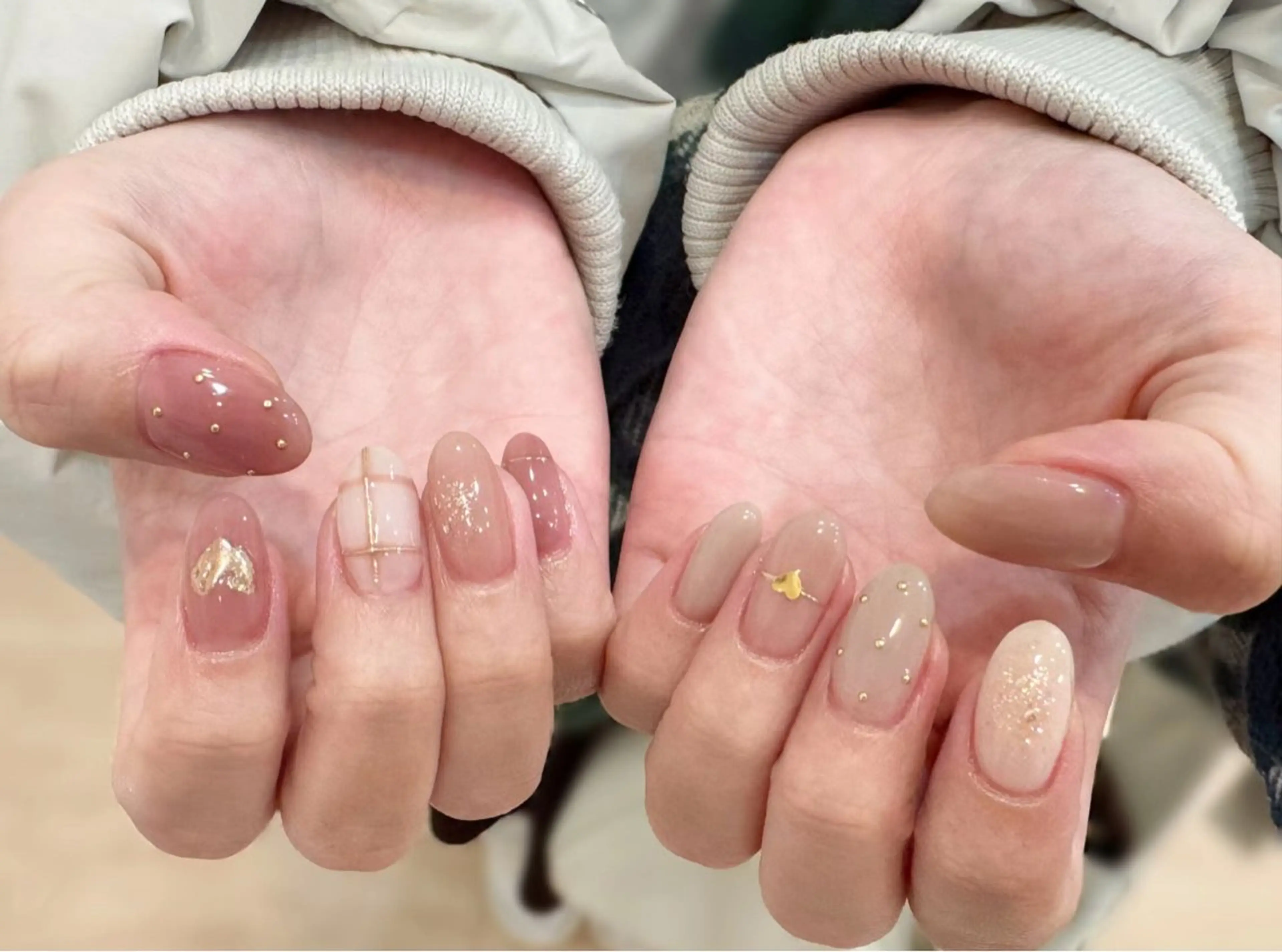 ネイル カジュアル ハート ミラーネイル ニュアンスネイル オフィスネイル ハンドネイル H&Bsalon カイのネイルデザイン