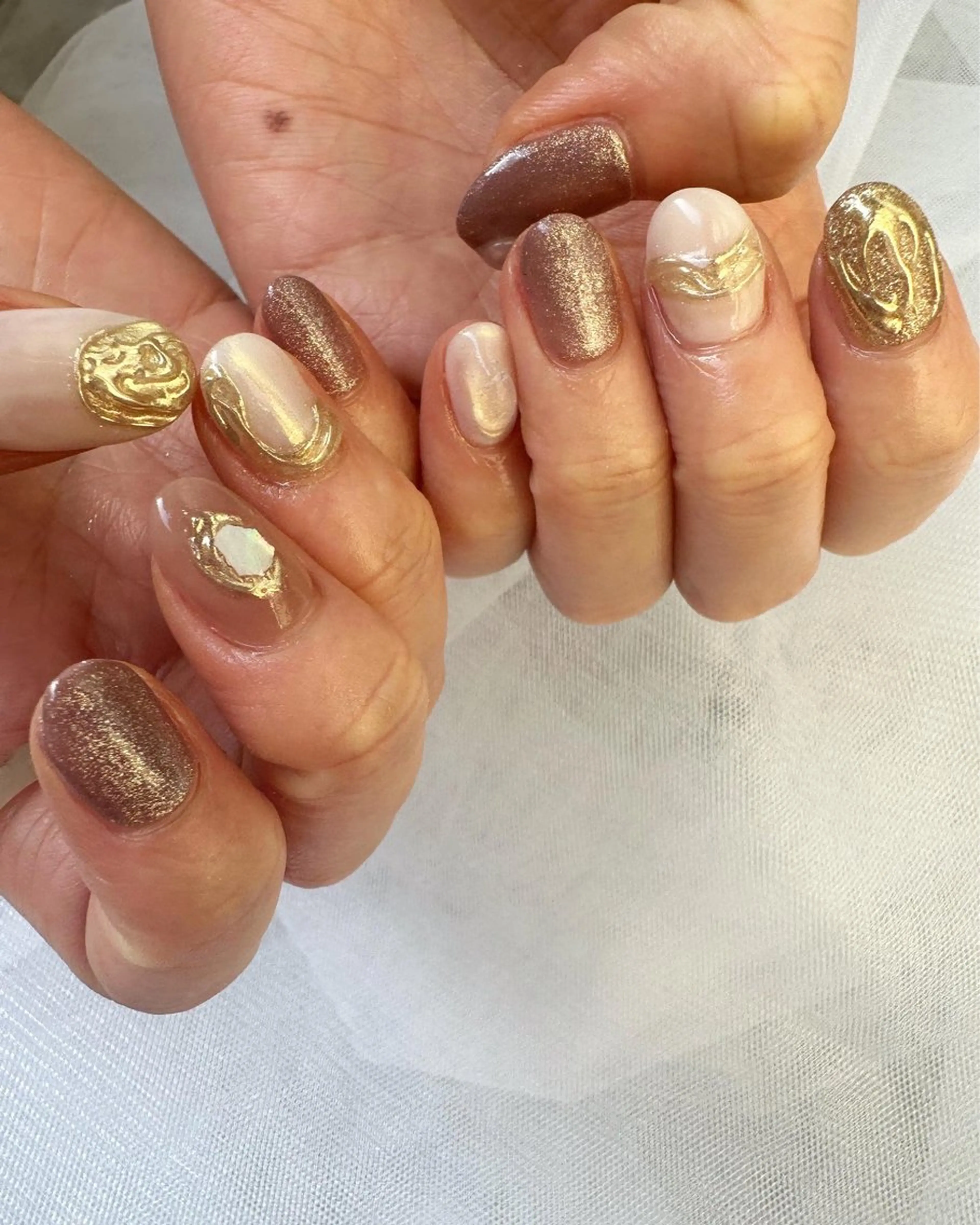 ネイル オーロラネイル ブラウン クリアネイル 氷ネイル・うるうるネイル 韓国ネイル 🪞KAPE NAIL 🪞のネイルデザイン