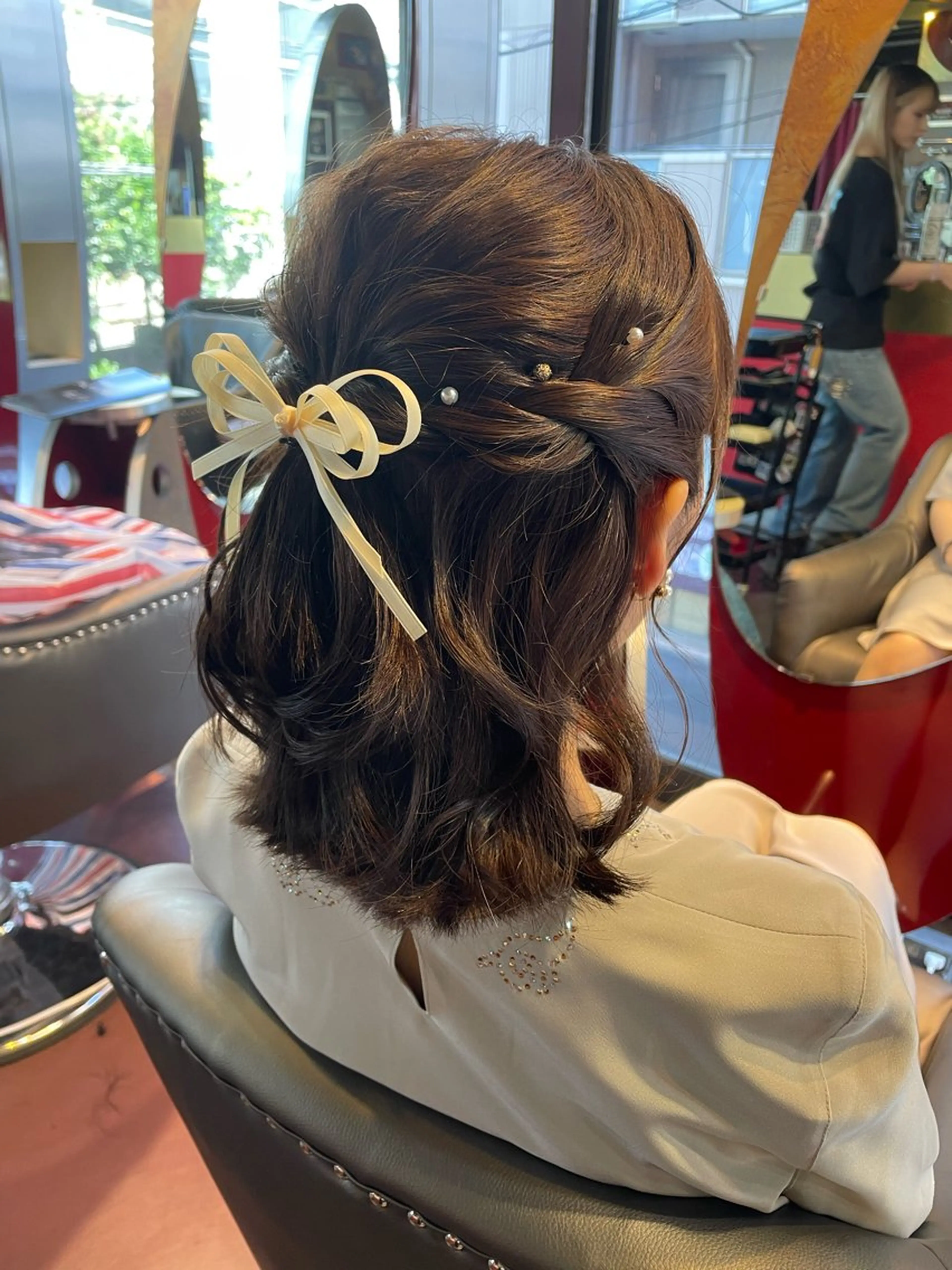 セミロング ヘアアレンジ ハーフアップ 👑派手髪/カット 👑ANRYのヘアスタイル
