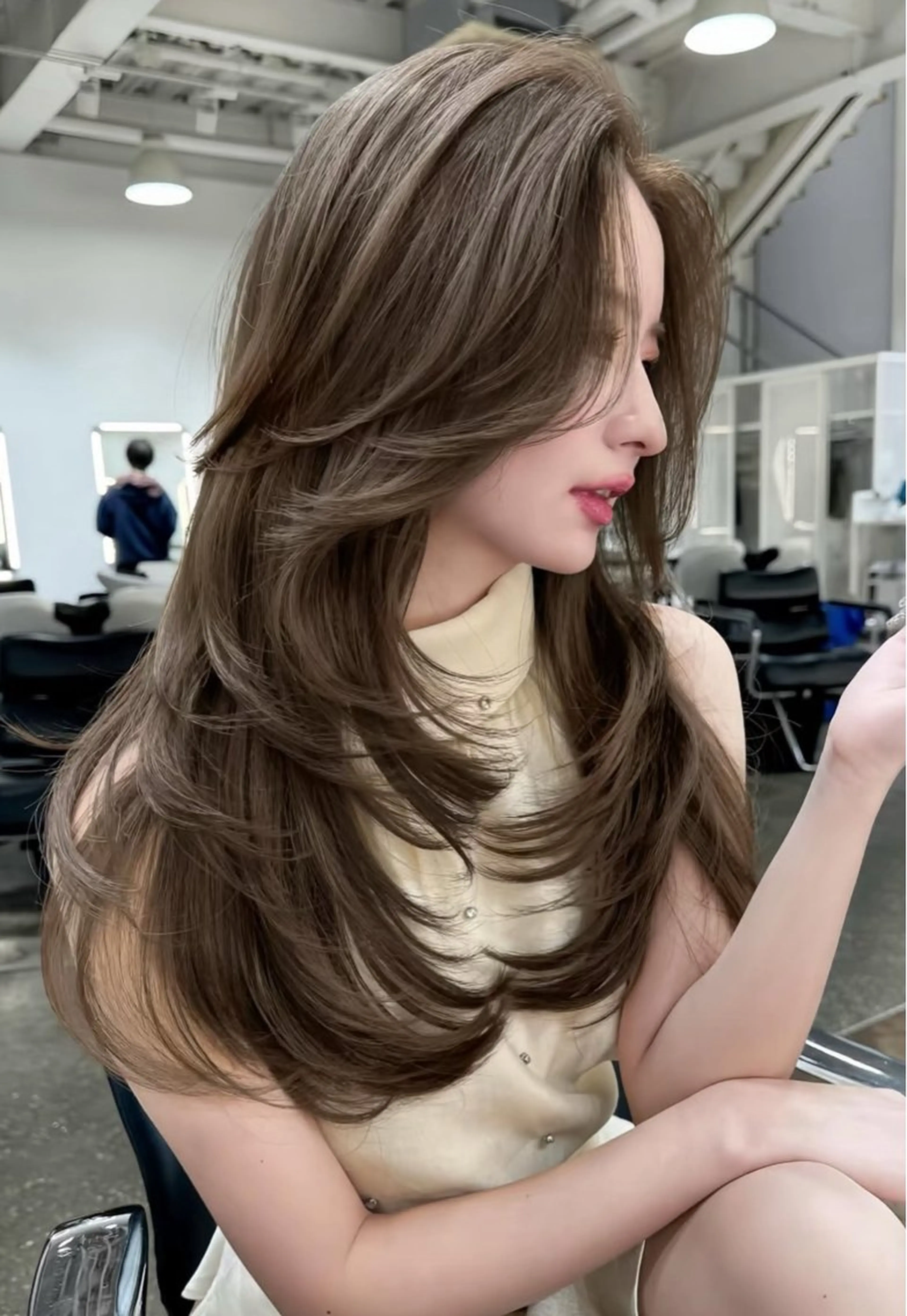 ロング カラー ブリーチ ブリーチなしカラー 髪質改善 韓国風ヘア レイヤーカット カット ヘアカラー トリートメント ヘアセット ARMONY表参道店所属・韓国風レイヤーカラー ライムのヘアスタイル