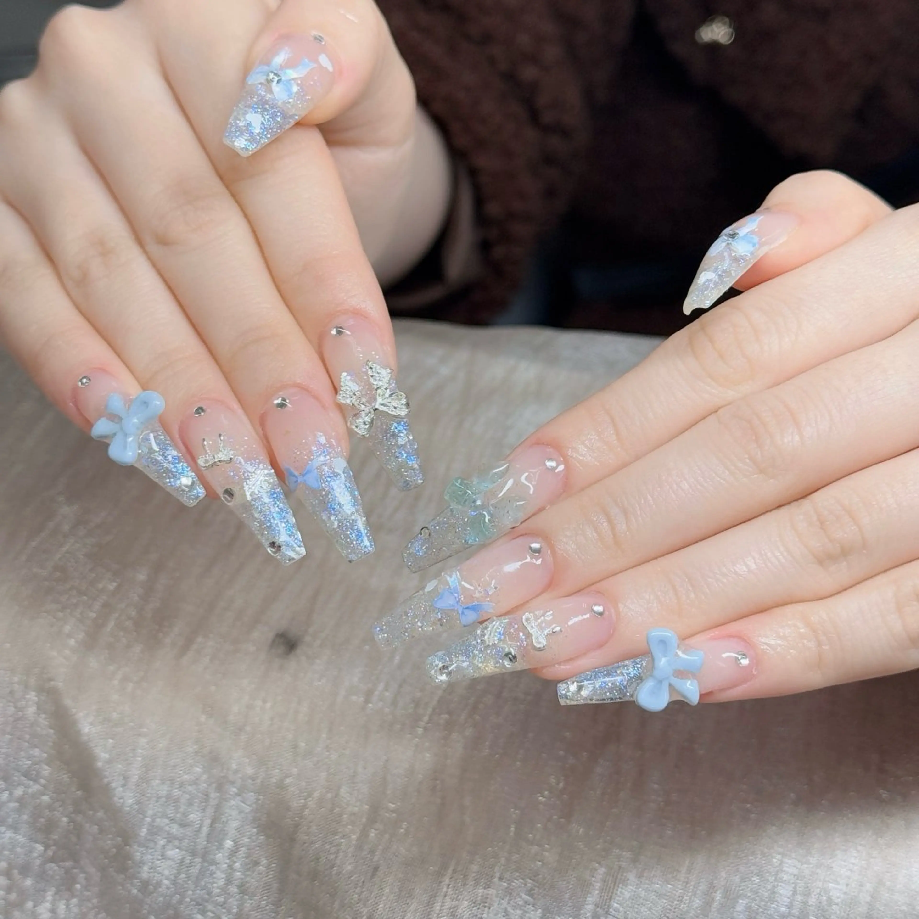 ネイル ロングネイル マグネットネイル リボン 夏ネイル スーパーロングネイル ハンドネイル Hani Nail XUKAのネイルデザイン