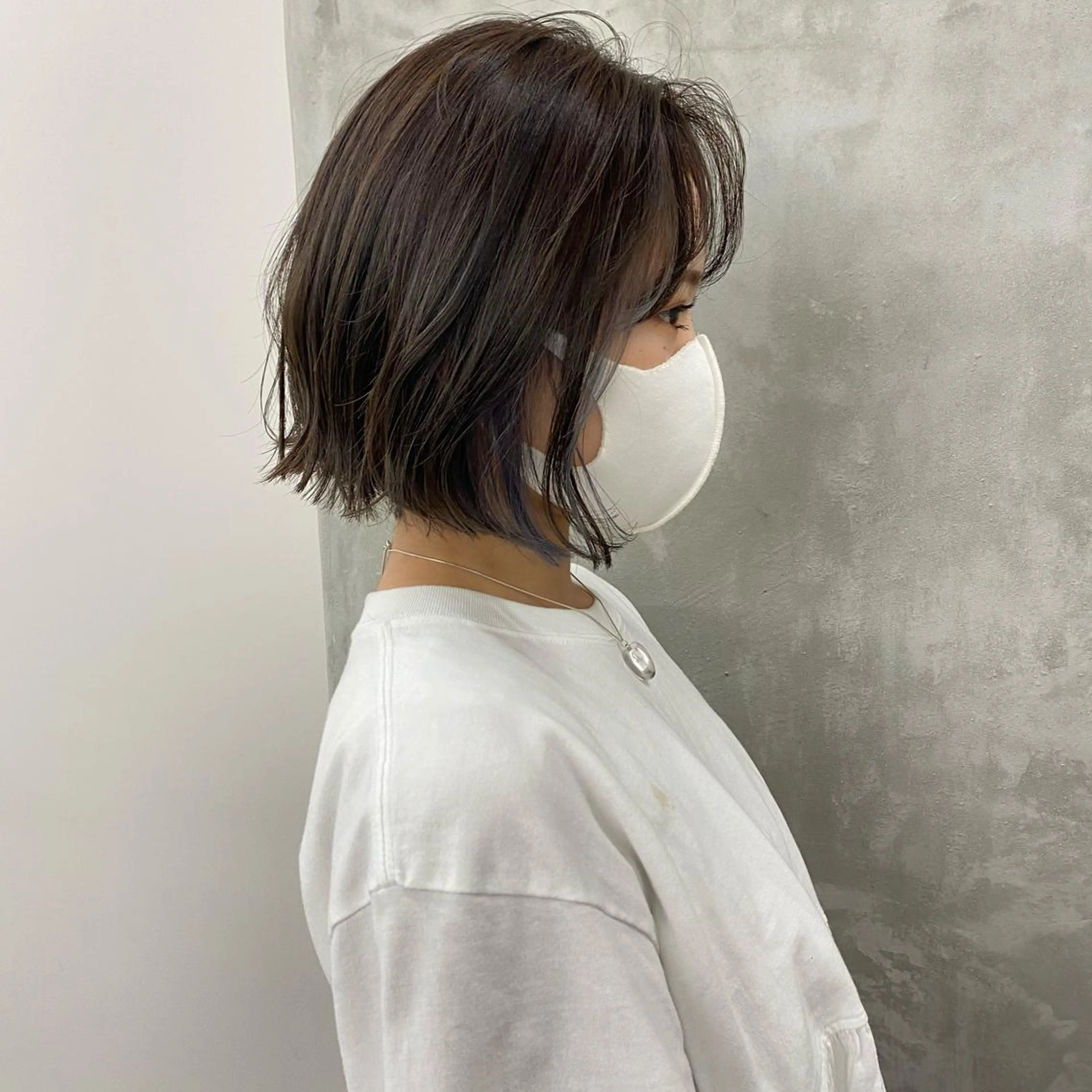 ショート 切りっぱなしボブ ミストバング ボブ ハイライト カット ヘアカラー トリートメント SANC hair salonのヘアスタイル