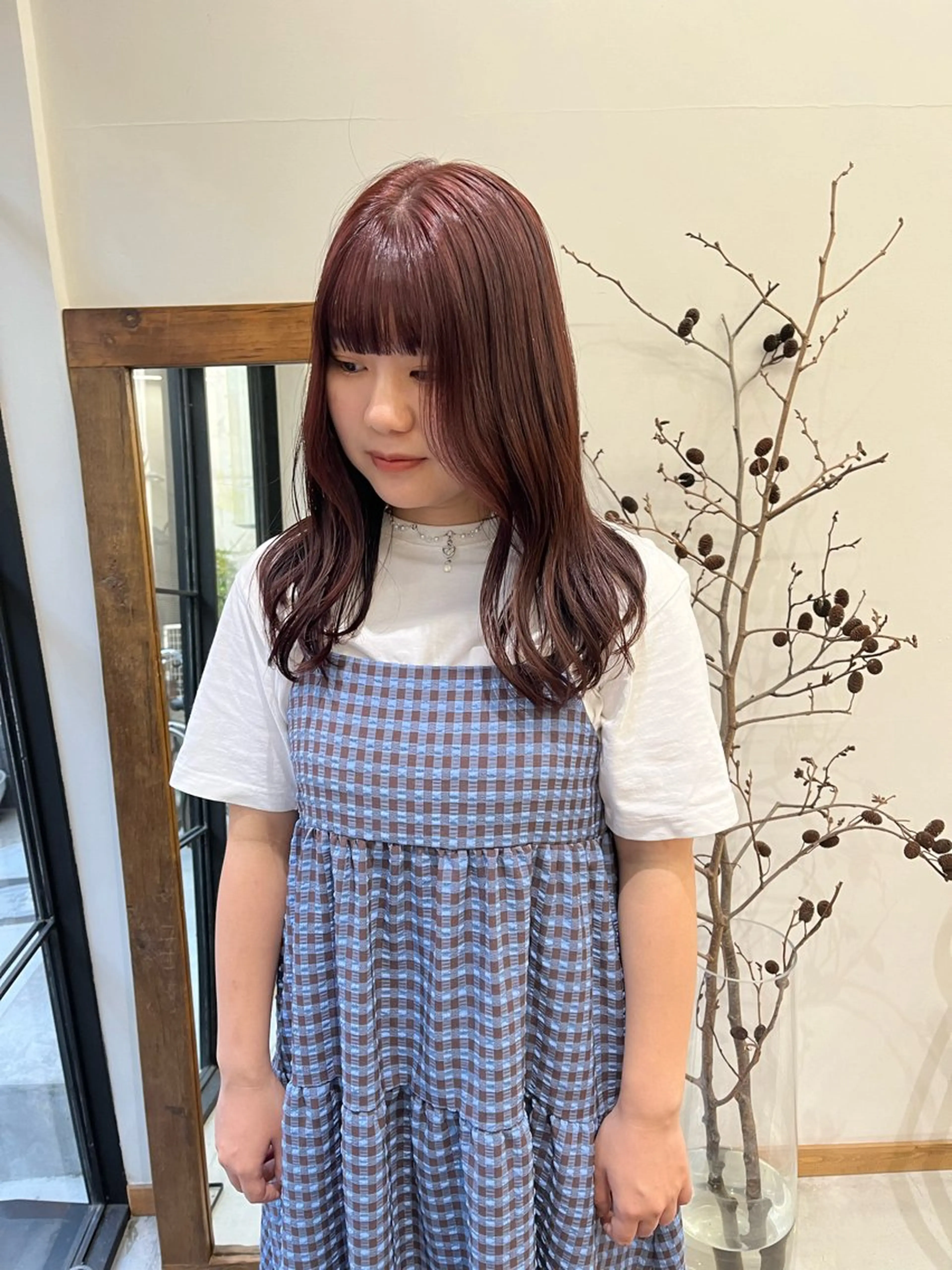 セミロング カラー ヘアアレンジ ブリーチ ダブルカラー ブリーチなしカラー カット ヘアカラー トリートメント ena/ブリーチなし 暖色・ベージュ🎀のヘアスタイル