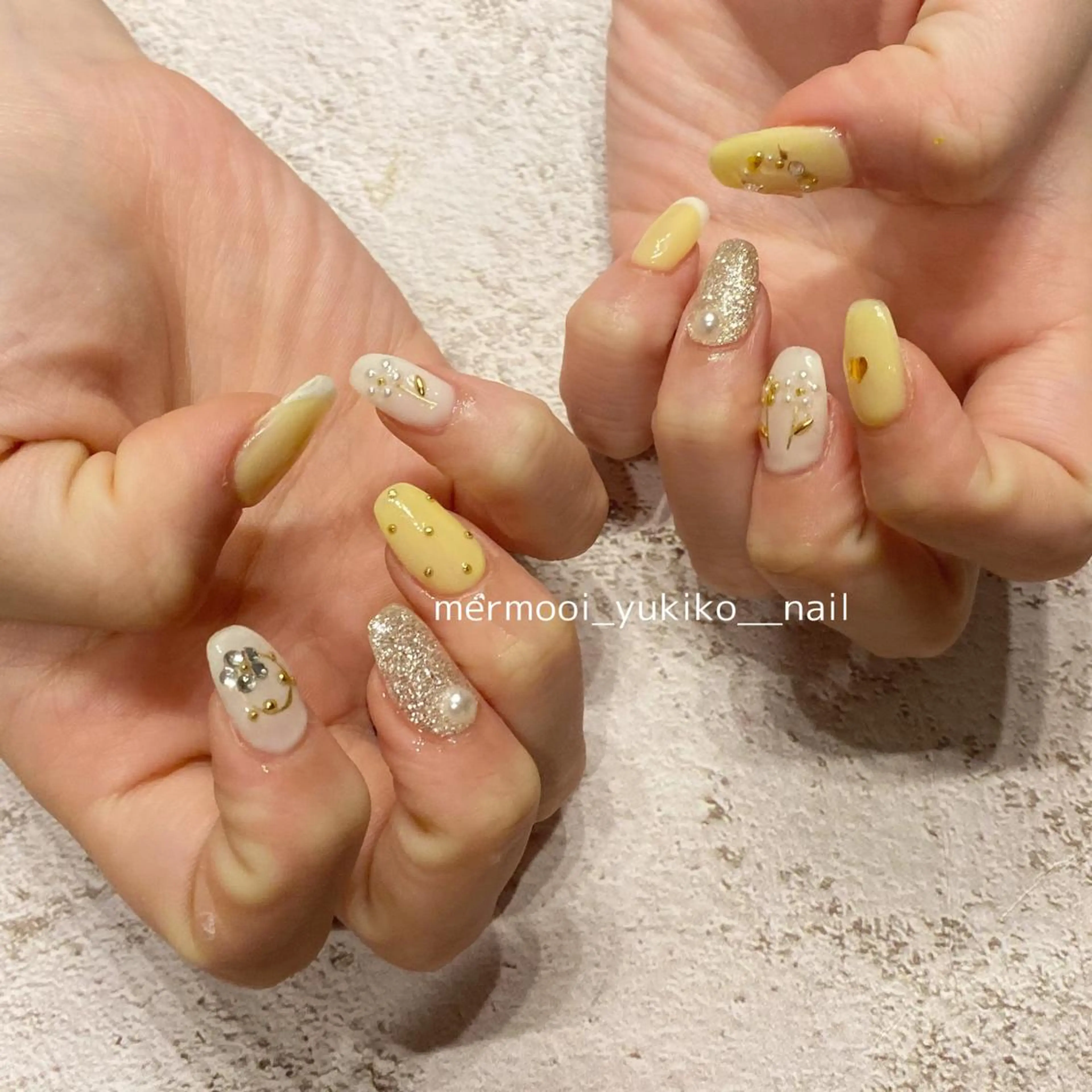 ネイル フラワーネイル キラキラネイル 韓国ネイル パステルネイル 春ネイル ハンドネイル mermooi nailのネイルデザイン