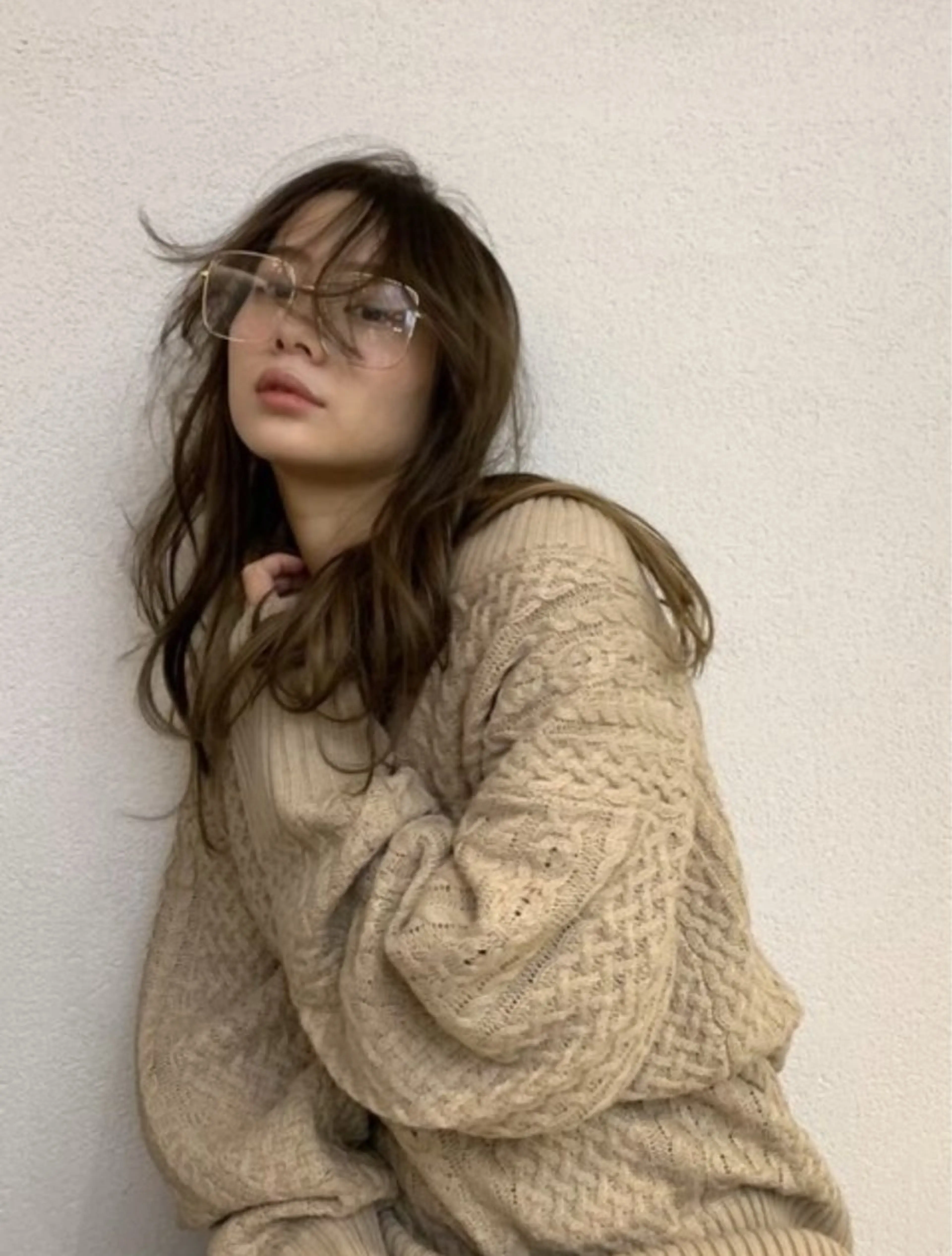 ロング カラー かきあげバング レイヤーカット 小顔カット カット ヘアカラー トリートメント Jr.スタイリスト ヨシノヒメカのヘアスタイル