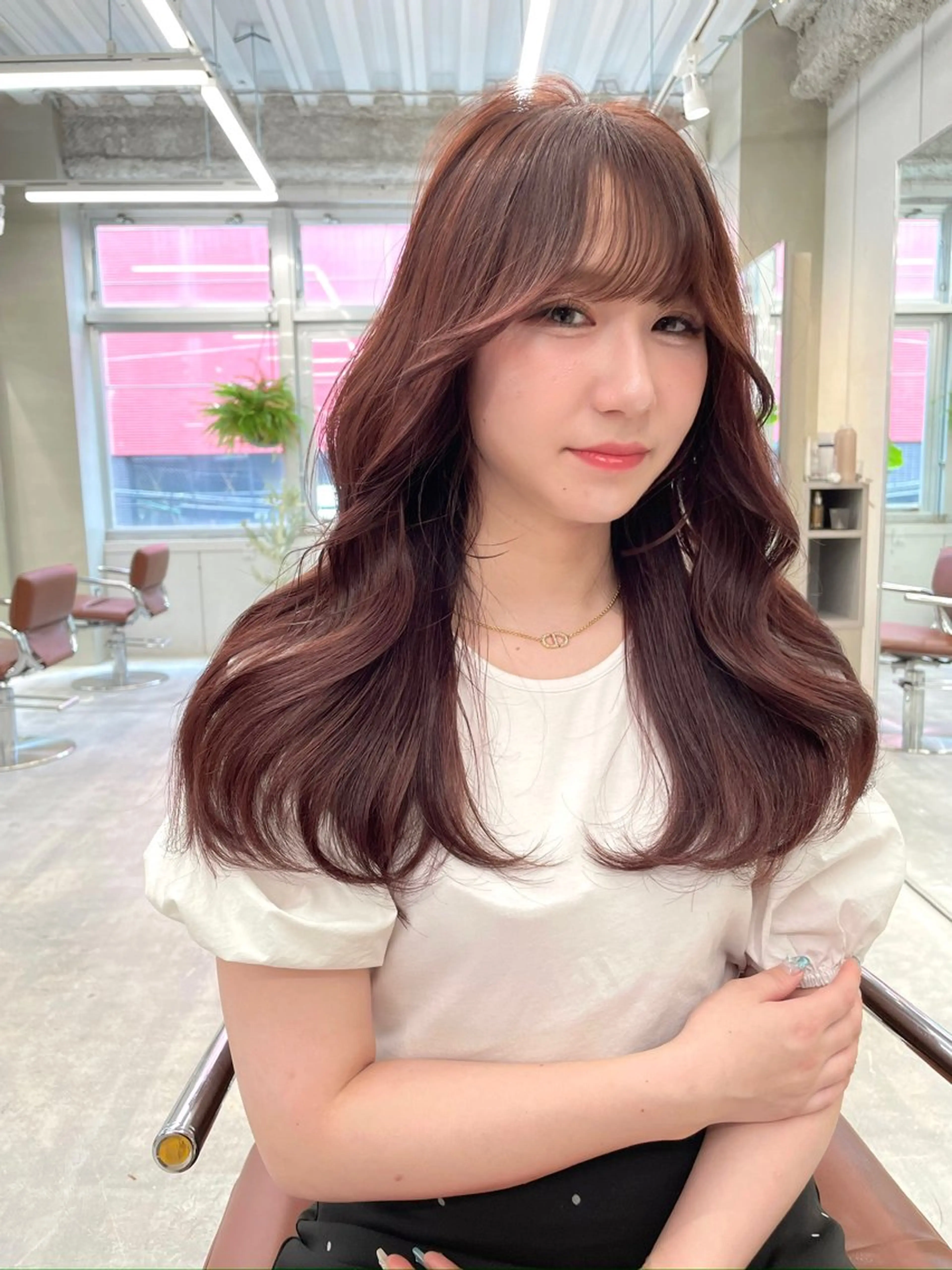 セミロング カラー ヘアアレンジ ブラウンカラー カシス 韓国風ヘア レイヤーカット the path shogo🌻のヘアスタイル