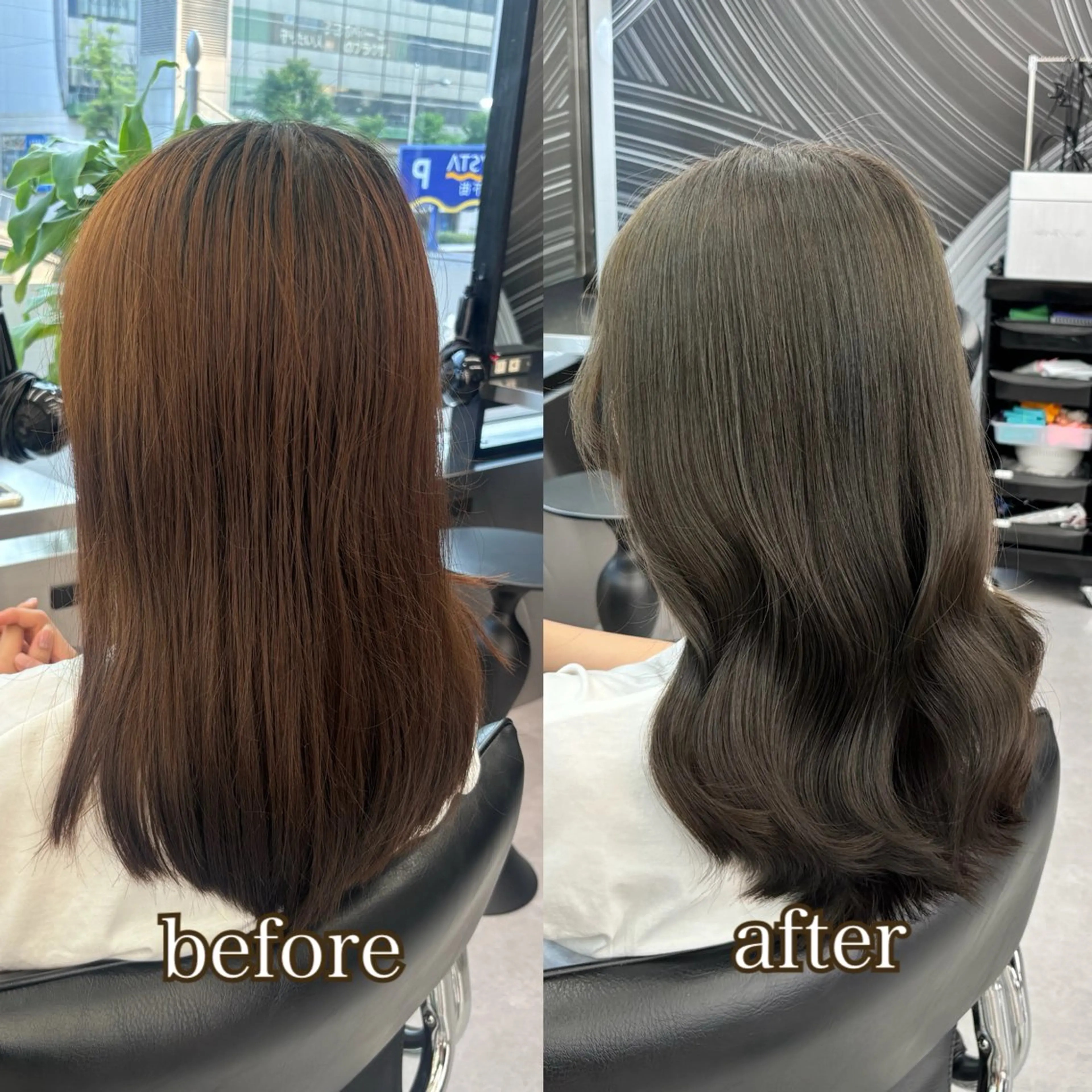 ロング カラー ベージュカラー ブリーチ 透明感カラー ダブルカラー グレージュ カット ヘアカラー トリートメント 髪質改善/赤み消し ブリーチなし心斎橋のヘアスタイル