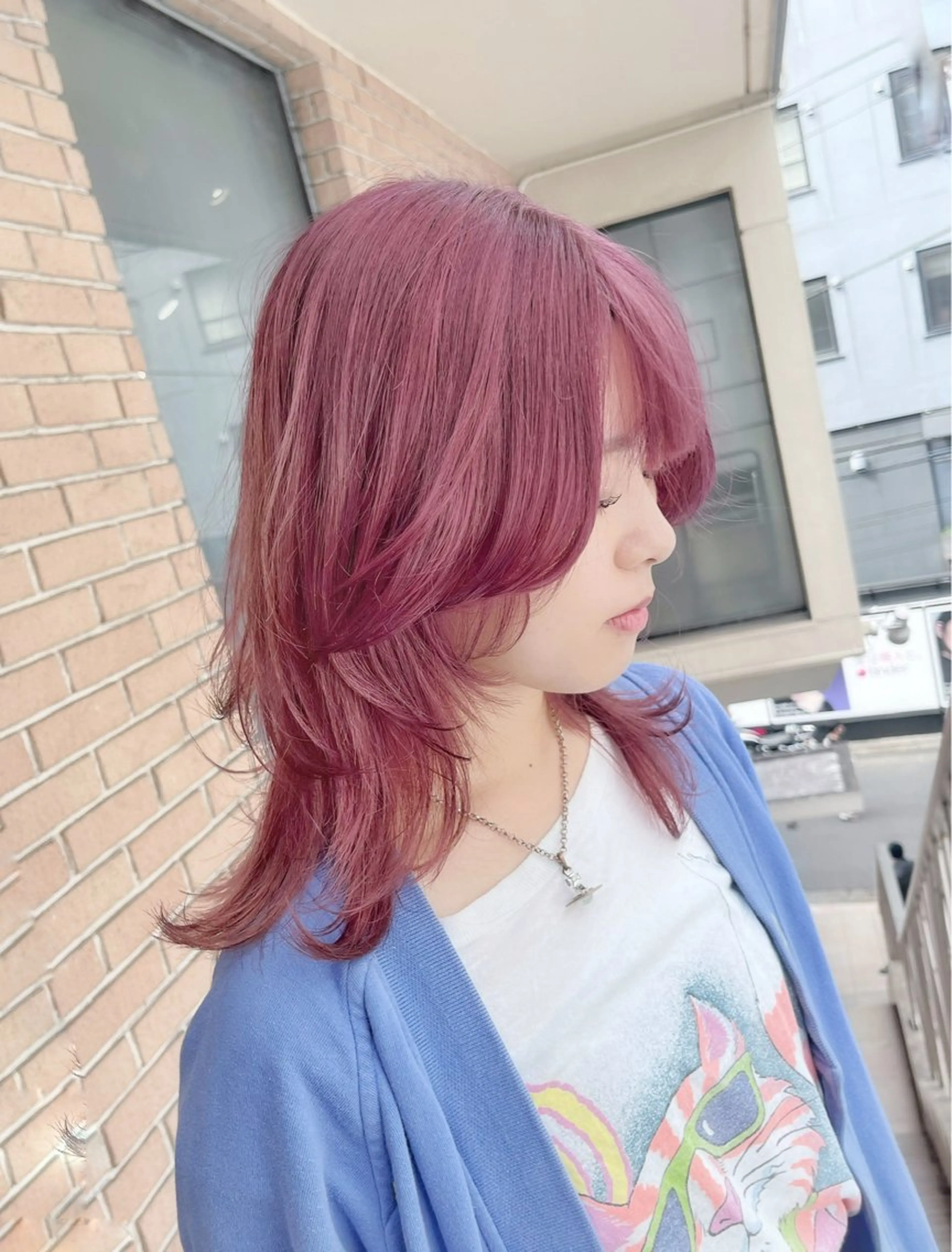 セミロング カラー ヘアアレンジ ブリーチ ヘアカラー ピンクカラー🩷 ヘアセットＮＯ.1のヘアスタイル