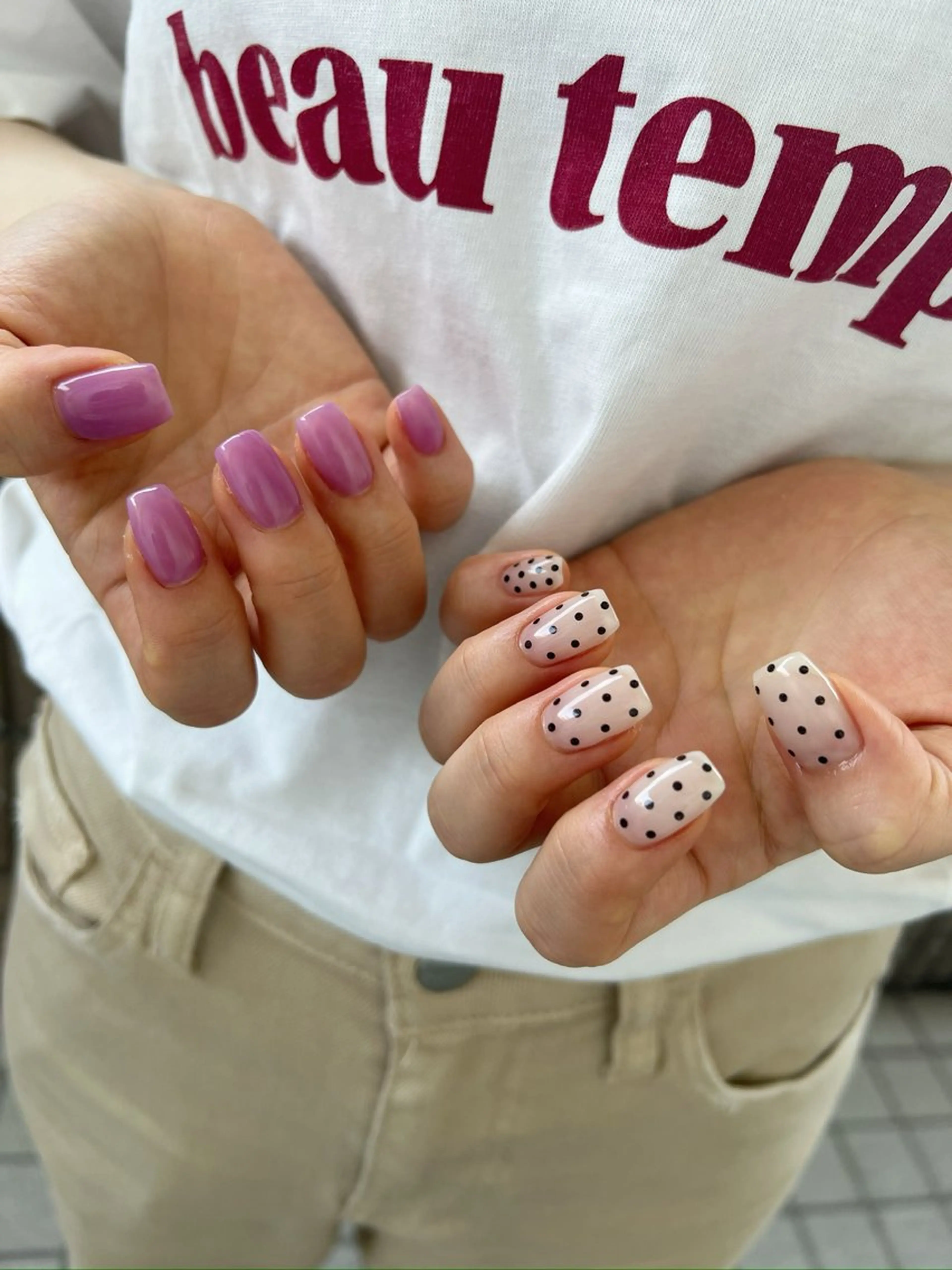ネイル ドット ピンク パープル ハンドネイル 川端 京香のネイルデザイン