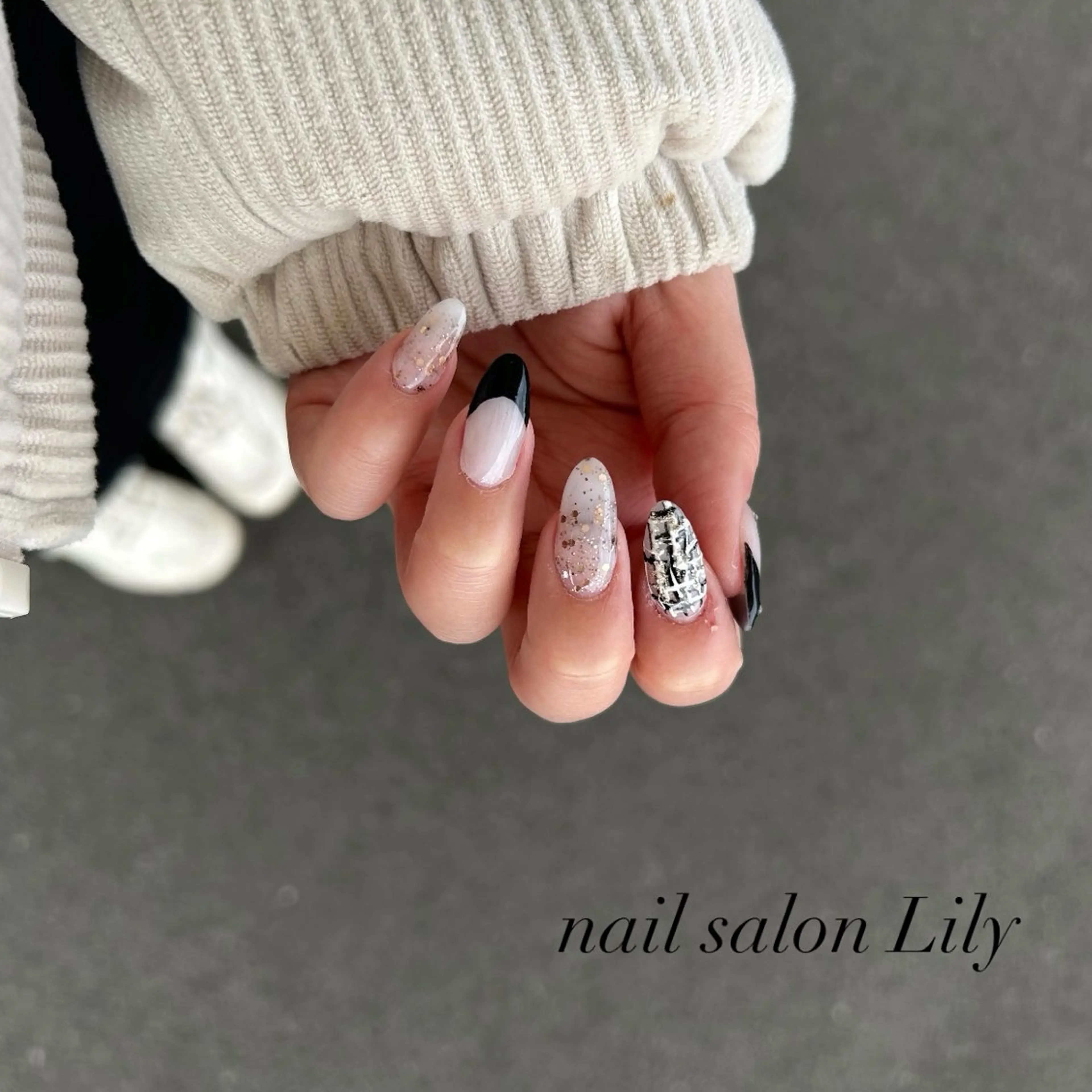 ネイル フレンチネイル ツイードネイル ハンドネイル nail salon Lily所属・藤田 璃々のネイルデザイン