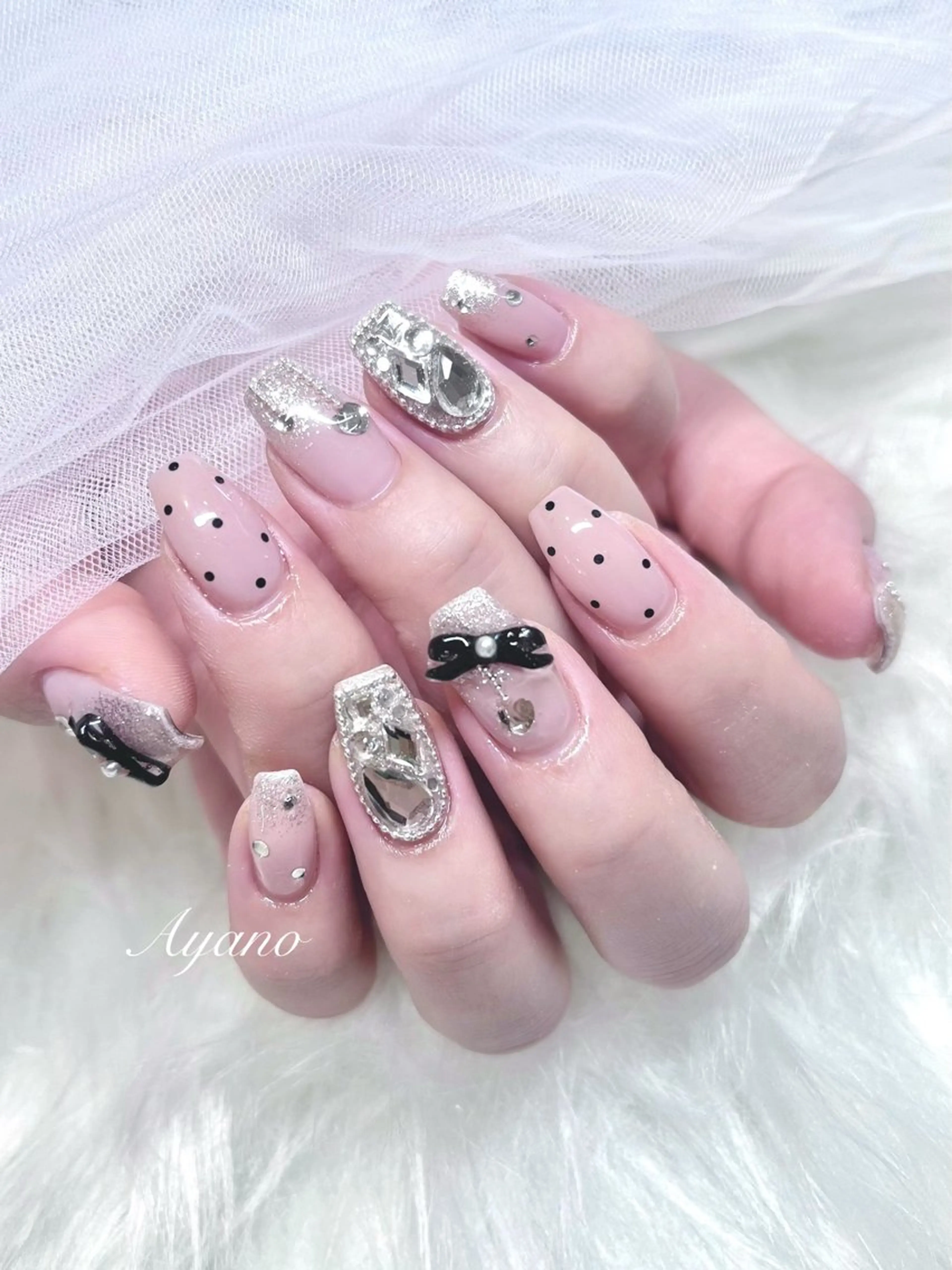 ネイル アートネイル 長さ出し フレンチネイル ガーリー ハート nail salon moca  京橋店所属・moca京橋 ayanoのネイルデザイン