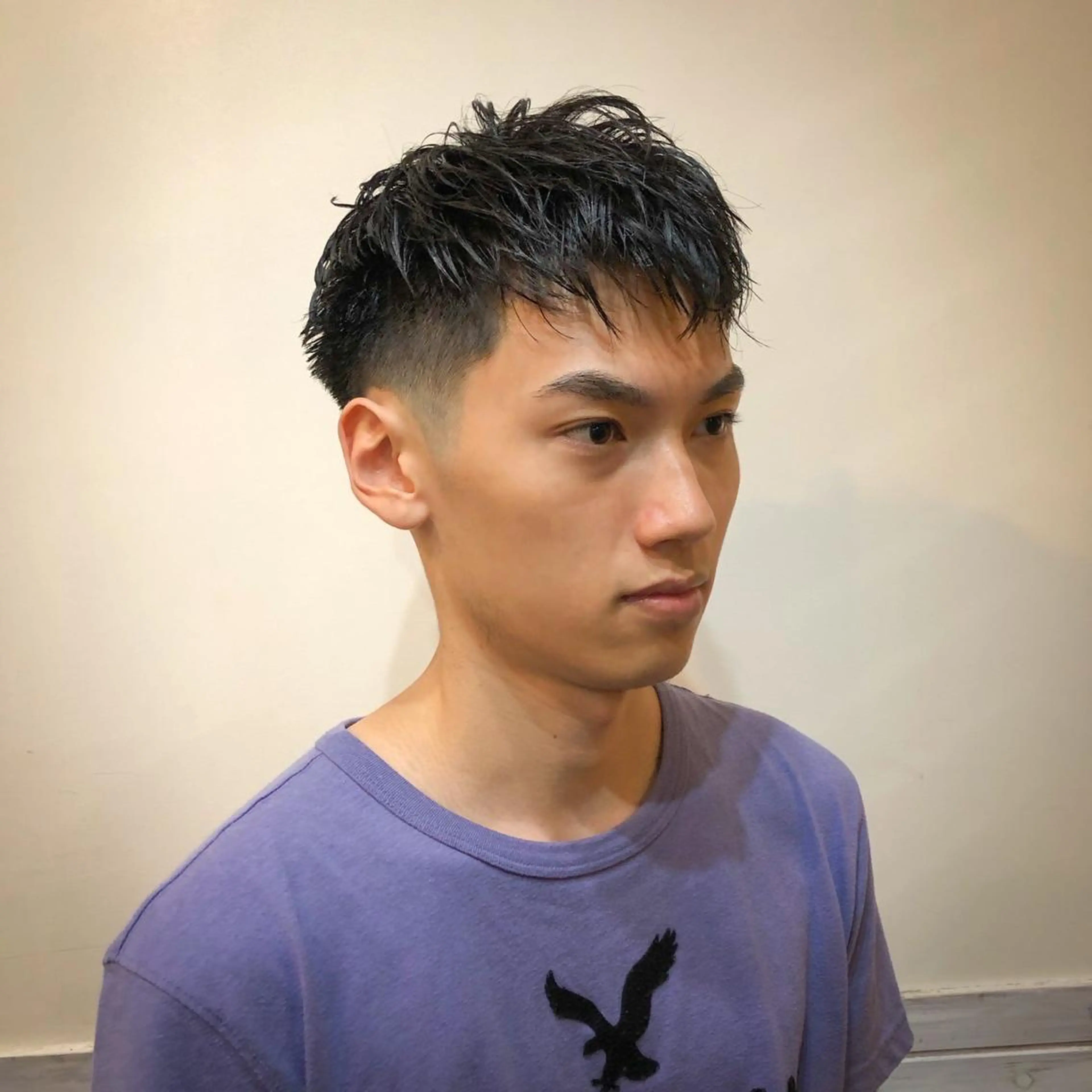 ショート メンズ アップバング メンズブリーチ センターパート ダウンパーマ フェードカット men's salon LiG所属・Men'ssalon LiG/kaitoのヘアスタイル